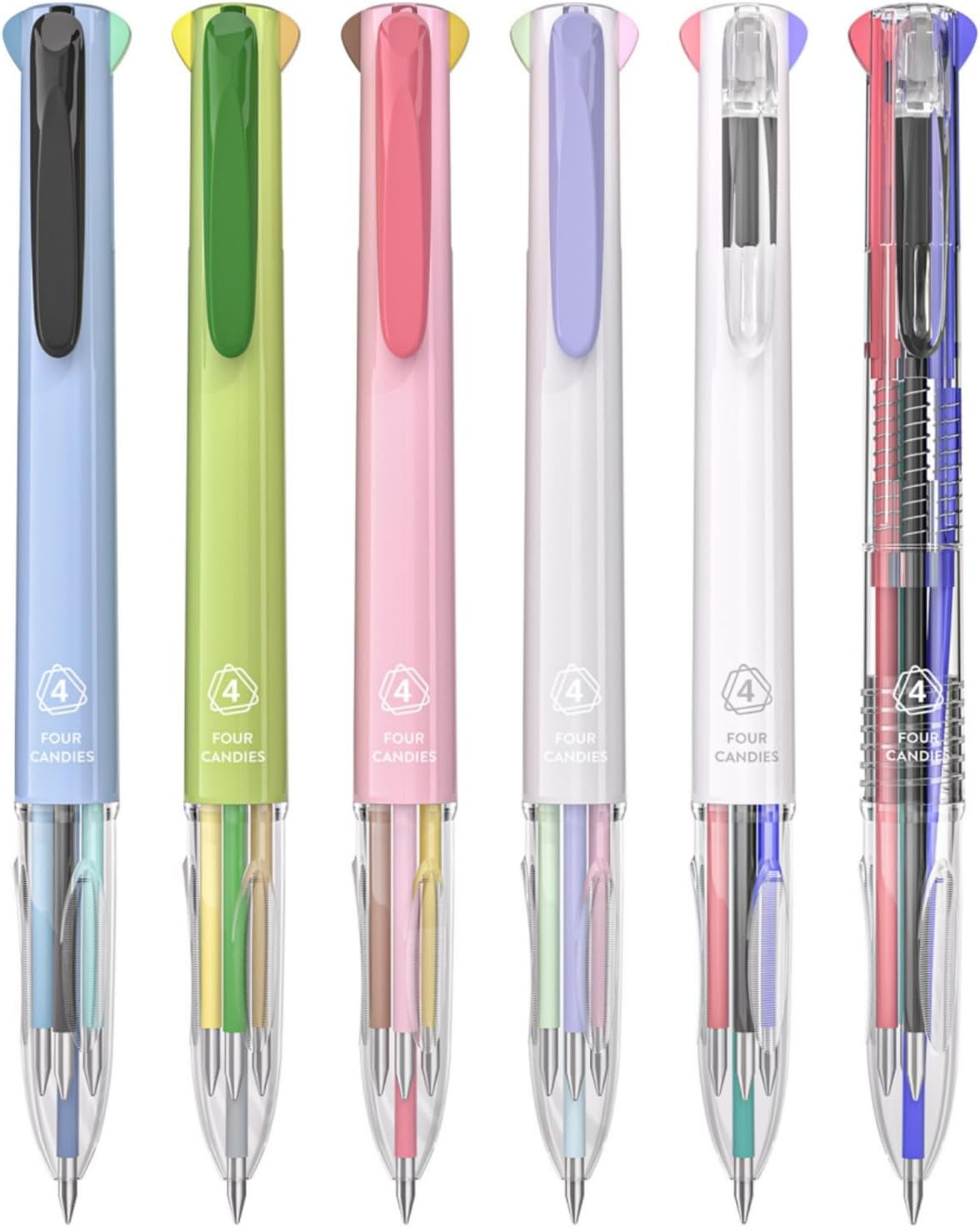 Four Candies Multicolor Pens, 4-in-1 Colored Ballpoint Pen, 0.5mm Quick Dry Blac