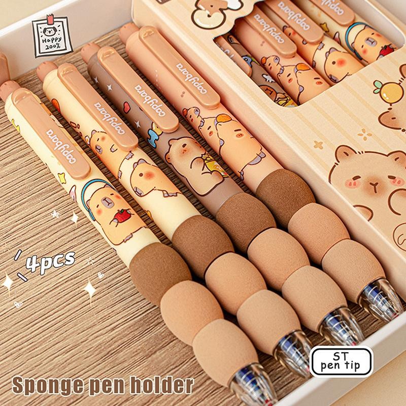 4pcs Capybara Erasable Gel Pens, Quick‑dry Smooth Writing Neutral Stationery