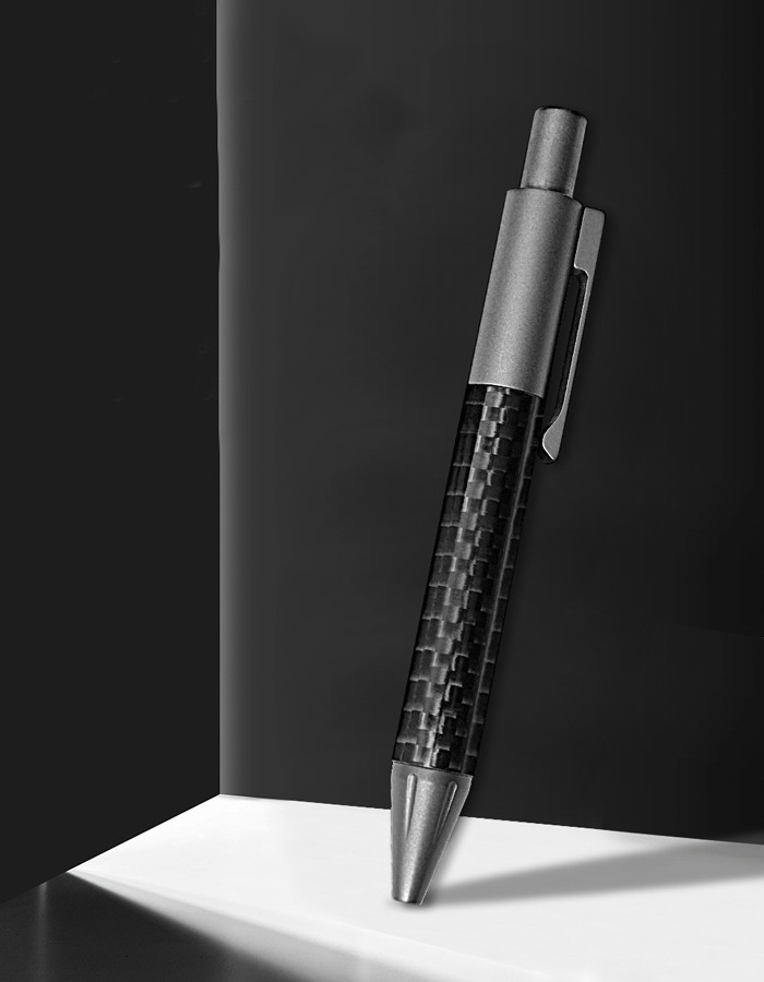 Mini Pocket Titanium + Carbon Fibre Ballpoint Pen Signature Pen w/ 2pcs Refills