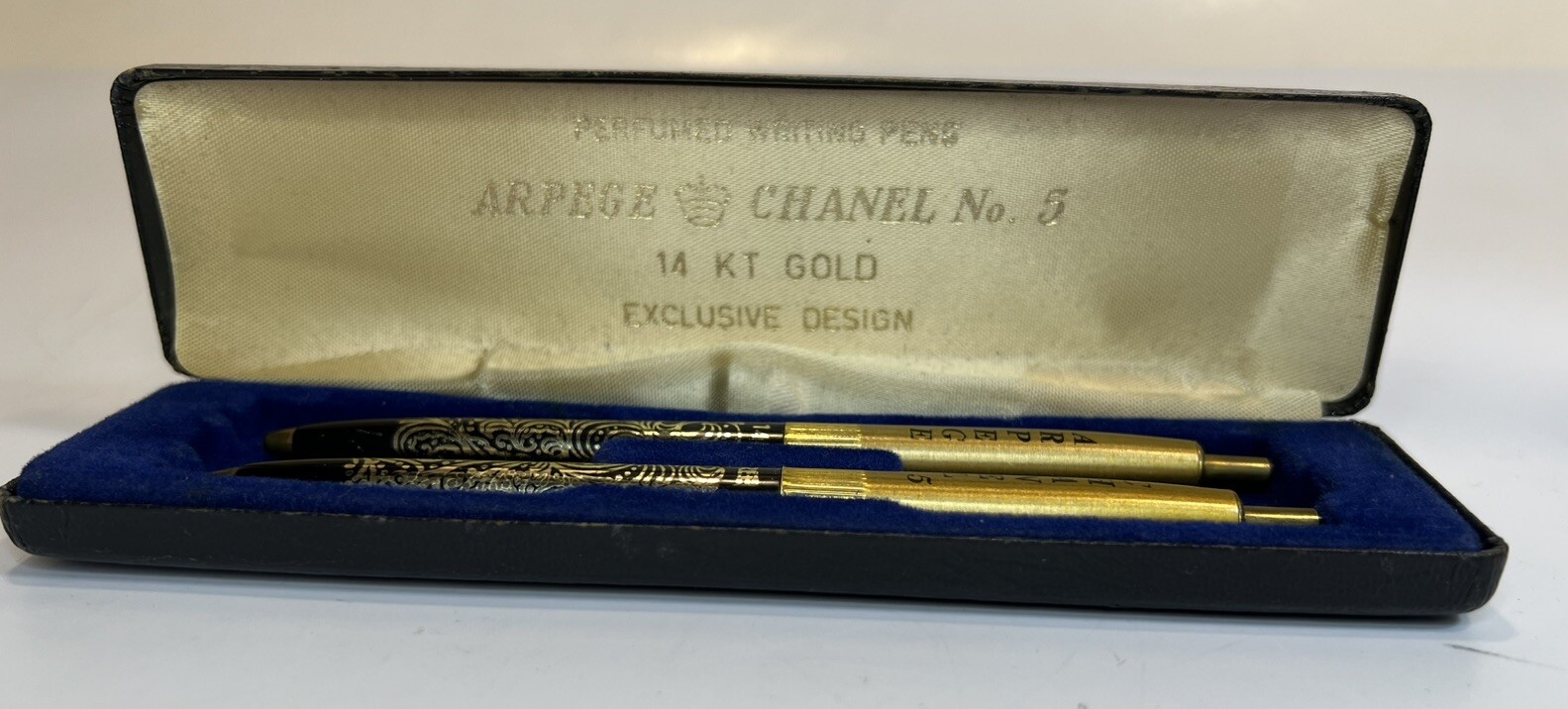 Vintage Set Of Ballpoint Pens Arpege Chanel No 5 14kt Gold Exclusive Dry Ink