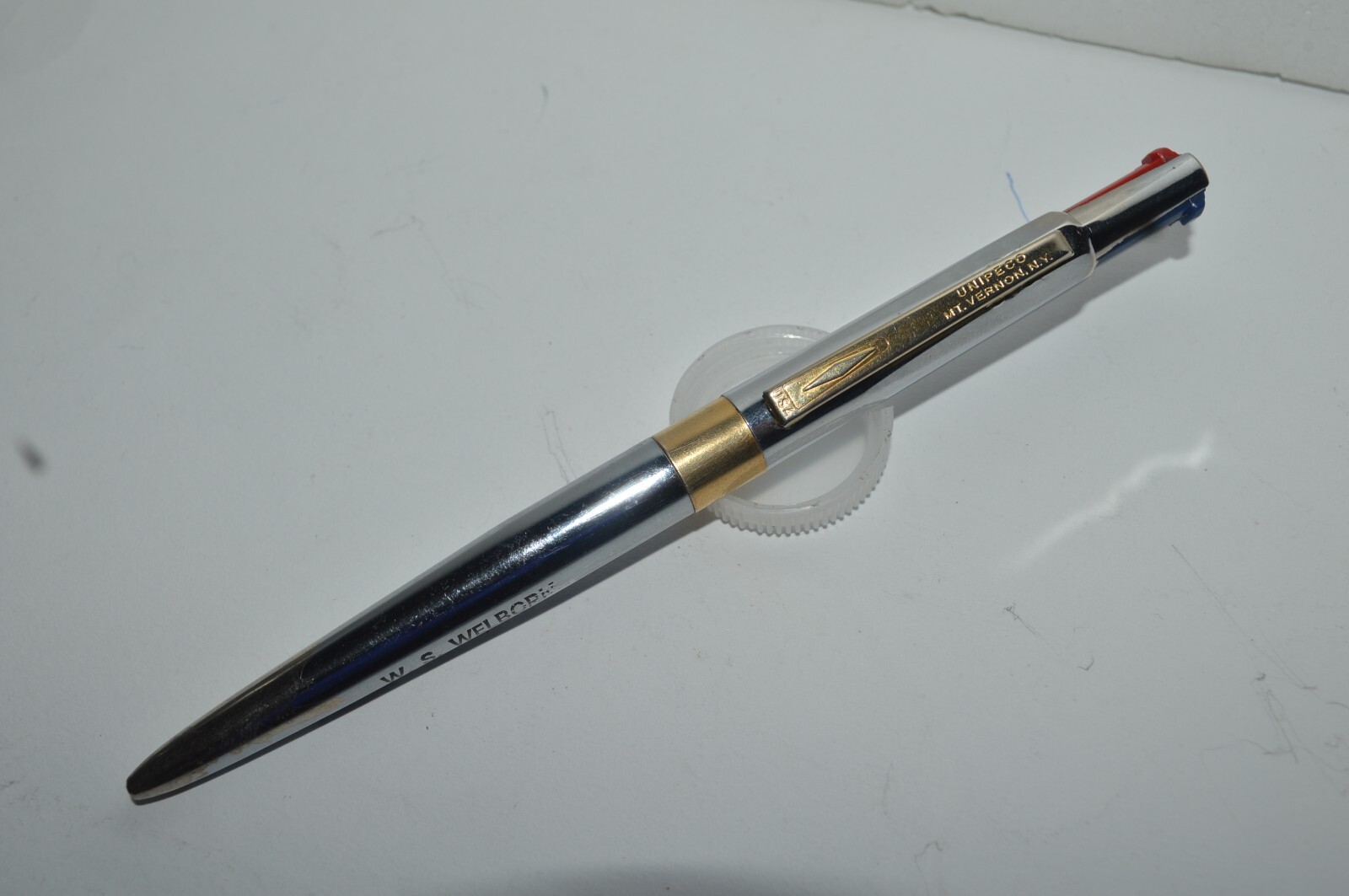 UNIPECO 2 Color Ink Ballpoint Pen W.S. Welborn Promo All Metal Body Tested Works