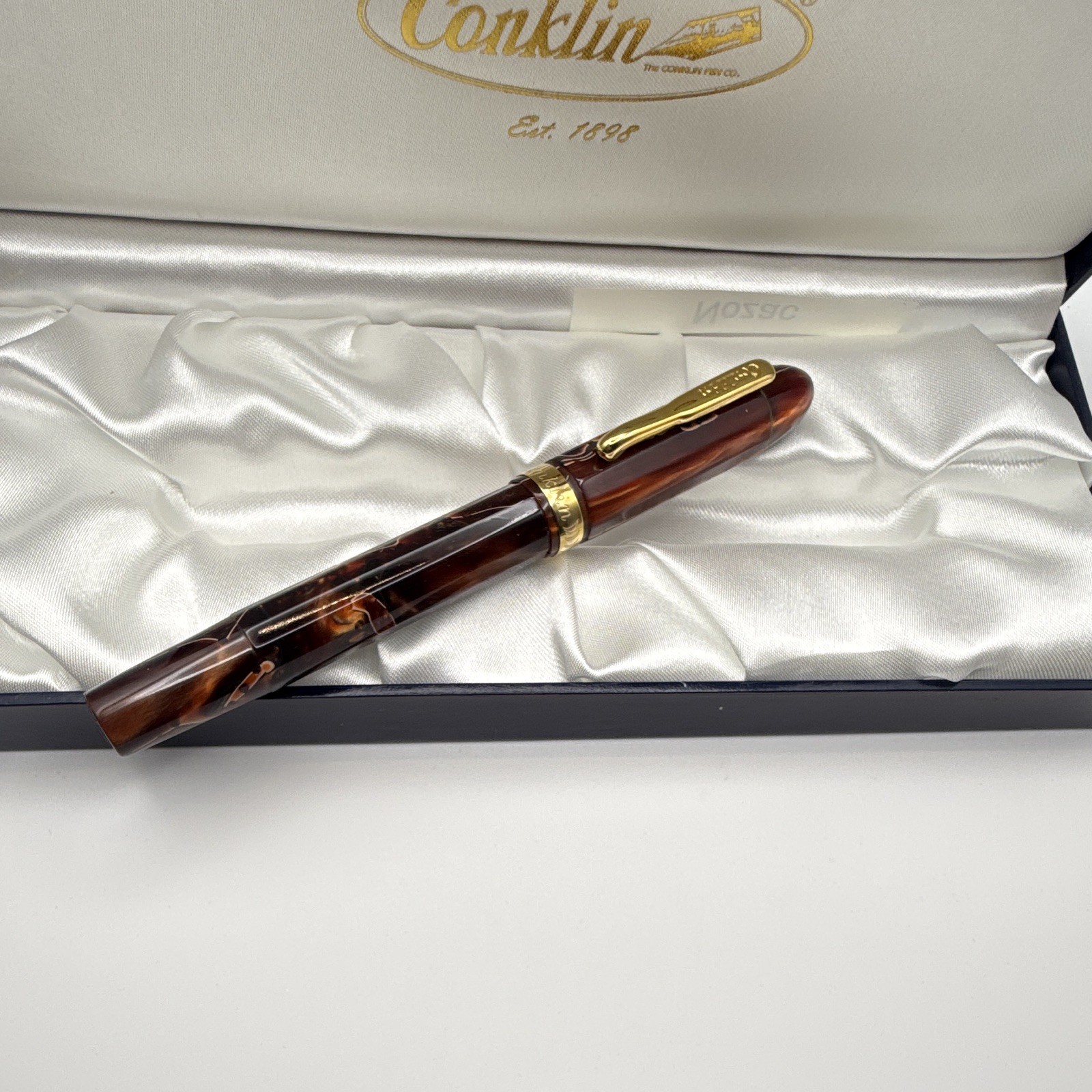 Conklin Brown Marbled Resin Ballpoint Pen Gold Trim Black Ink w/ Box