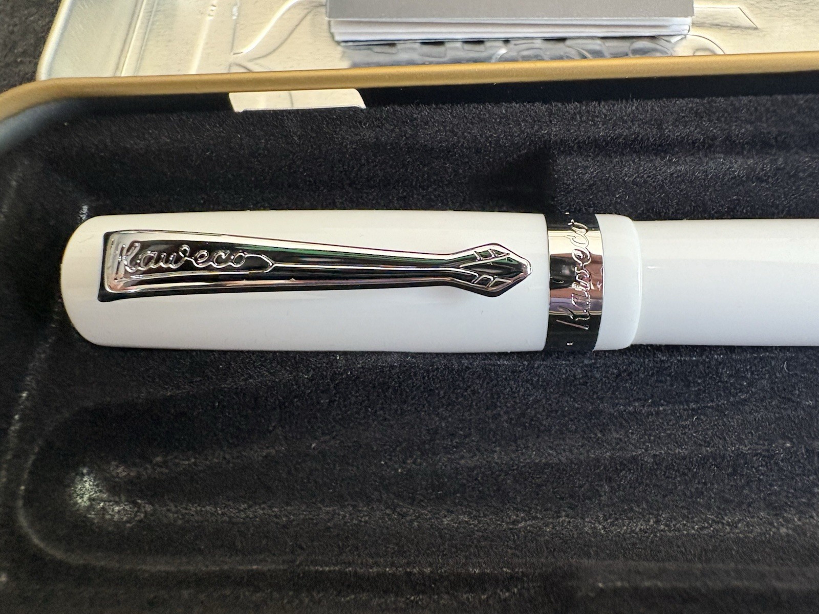 Kaweco Student White Ballpoint Pen Chrome Trim 10000171 Metal Tin Box Set