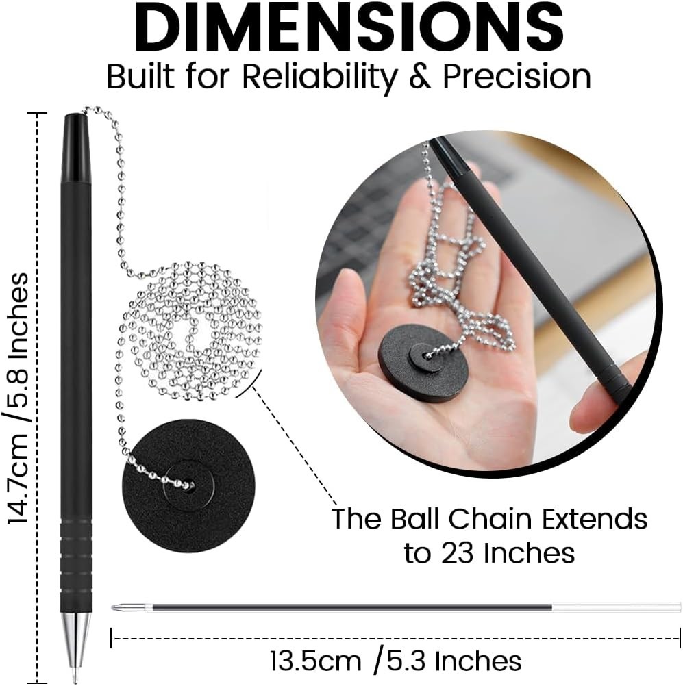 Pen with Chain [Pack of 21] – Security Desk Pen on a Chain Blue & Black