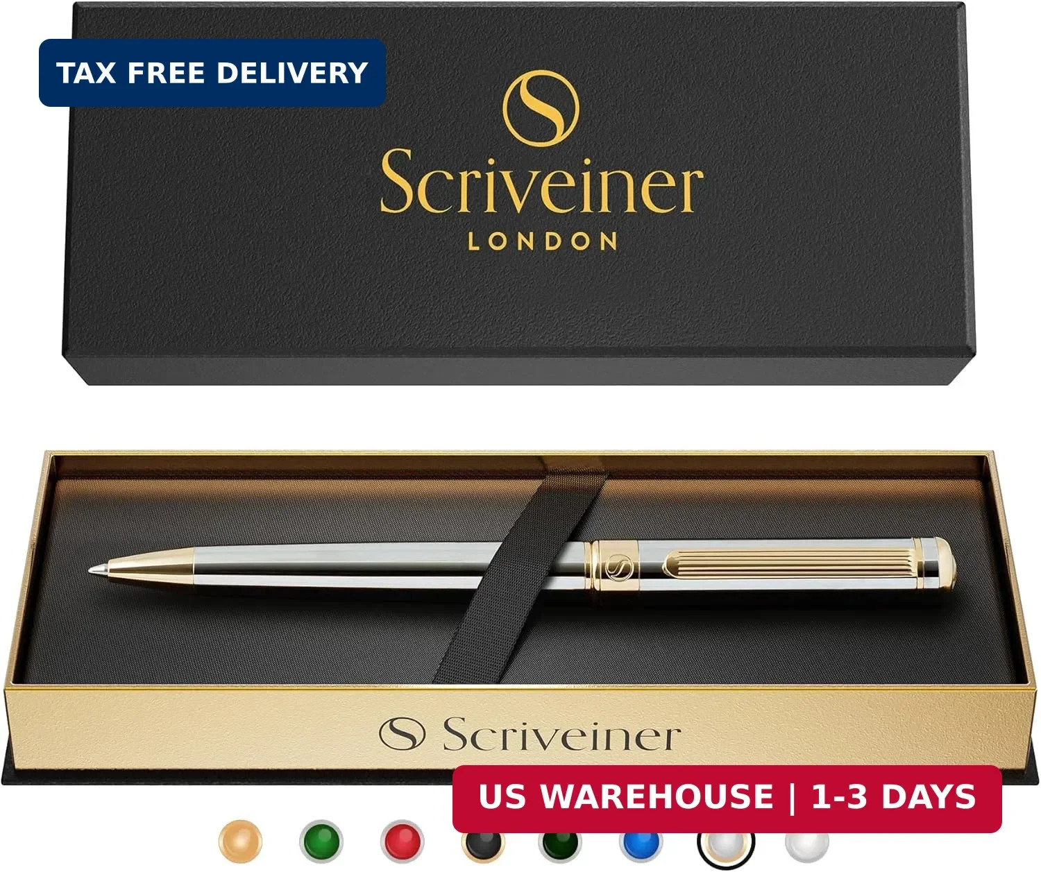 Silver Chrome Ballpoint Pen – Stunning Luxury Pen, Real Gold Plating, Schmidt Bl