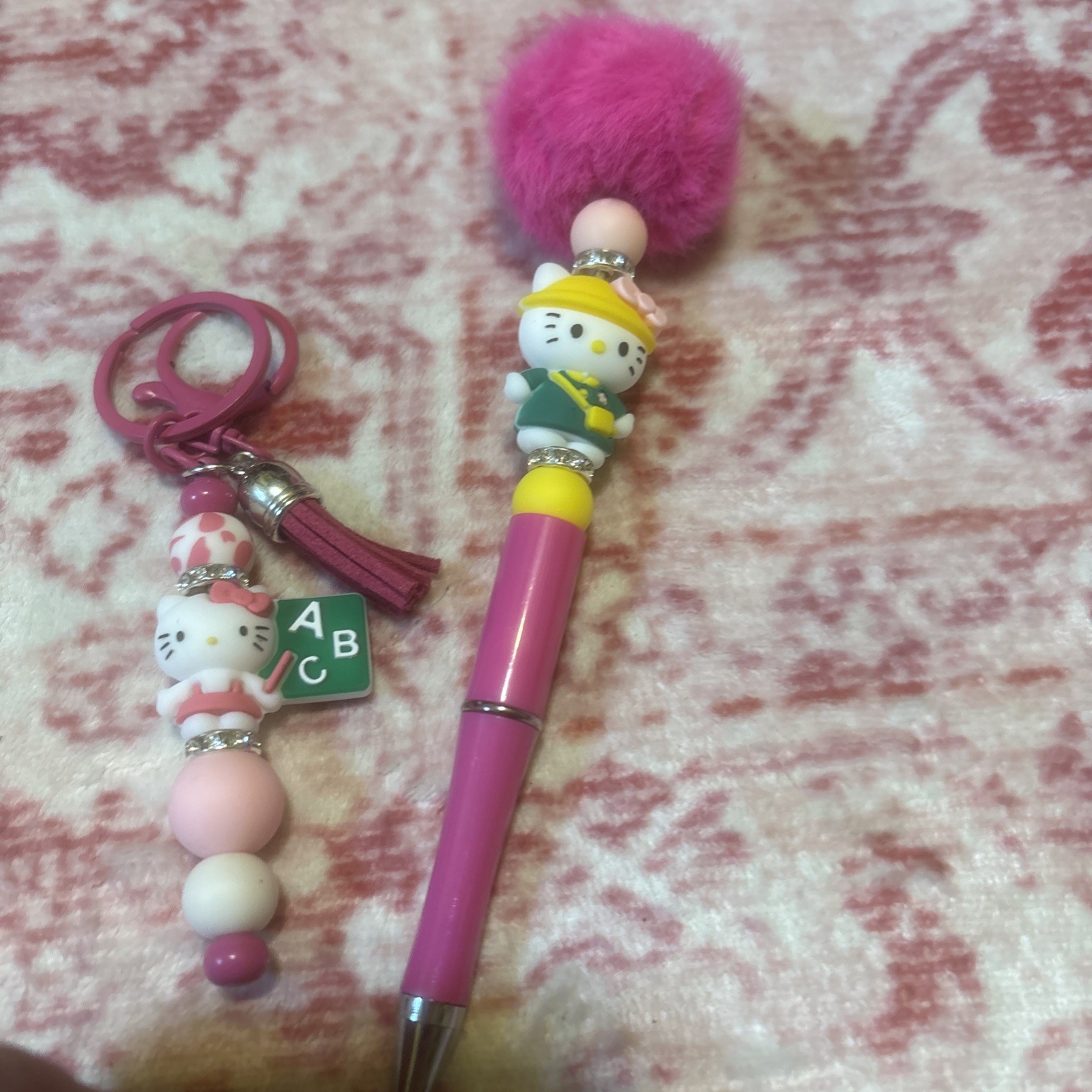 Homemade Hello Kitty Pen With Black Ink And Keychain