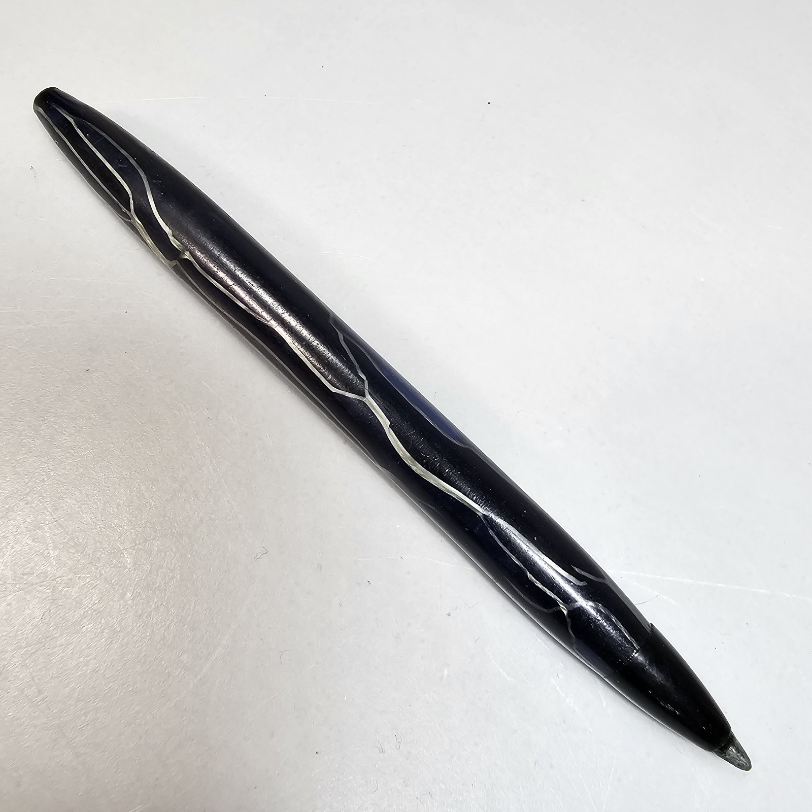 Vintage Ballpoint Pen Blue Silver Black Marbled Celluloid