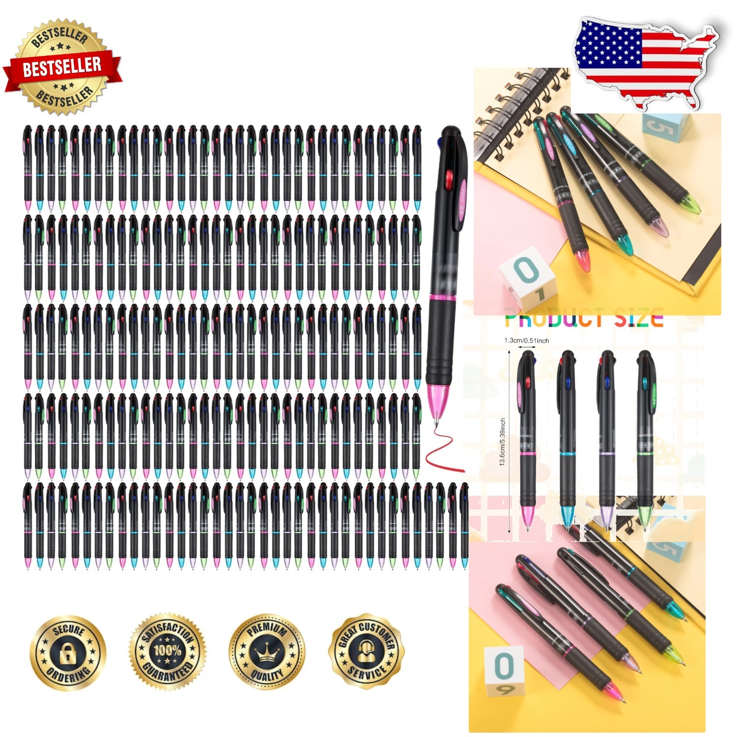 Pro 4-in-1 Ballpoint Pens: 192 Bulk Pack, 0.7mm Multicolor Gel Ink, Office Es…
