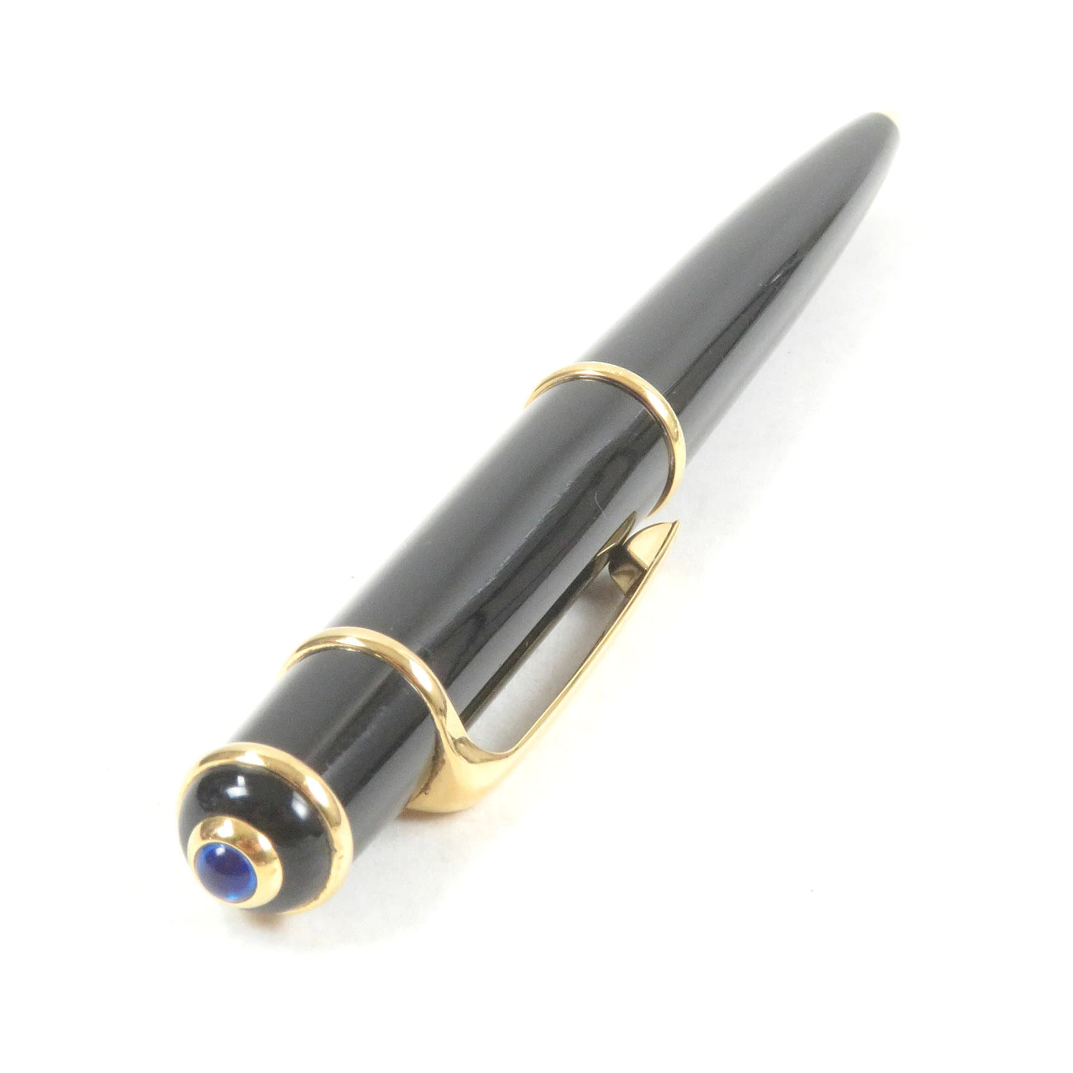 Diabolo de Cartier Ballpoint Pen Black Gold Blue Gem Twist Germany Tested Unisex