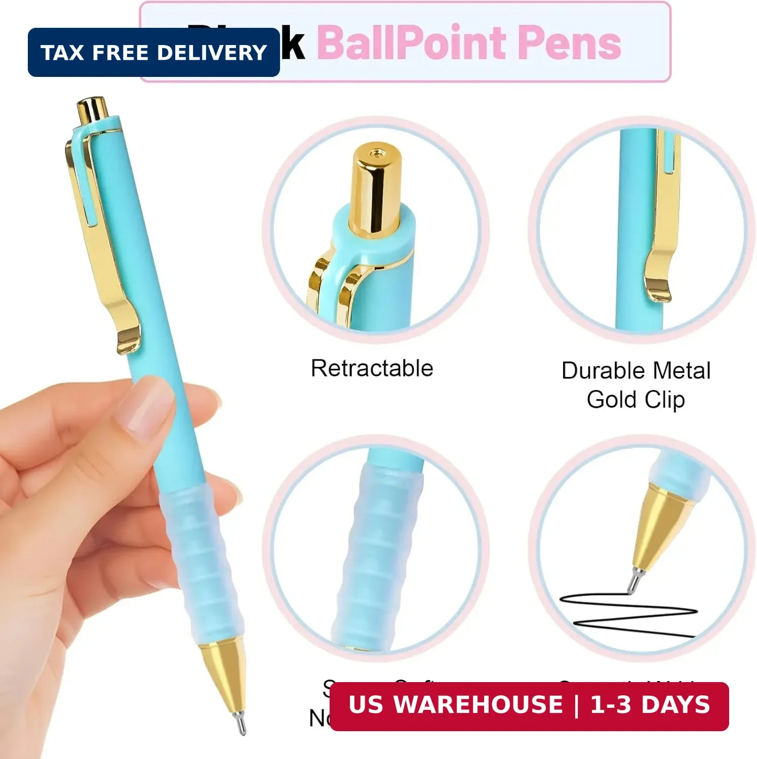 12 Pcs Smooth Writing Pens – 1.0mm Black Ink Ballpoint Pens with Super