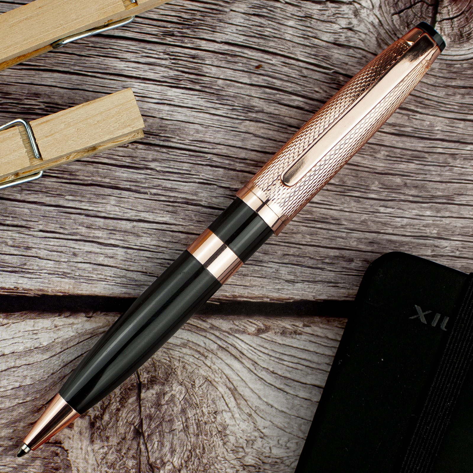 Executive Black Lacquer & Rose Gold Cross Grid Ballpoint Pen, Schmidt Refill