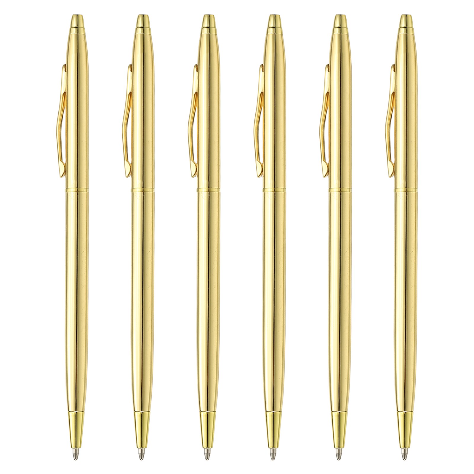 Slim Metallic Ballpoint Pen, 6Pcs Writing Pens with Clips Style 2, Golden