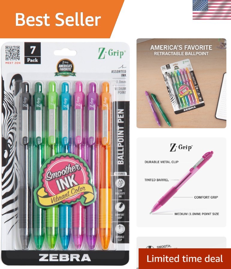 Z-Grip 7-Pack Ballpoint Pens – Soft Grip & Quick-Dry Ink for Effortless Writing
