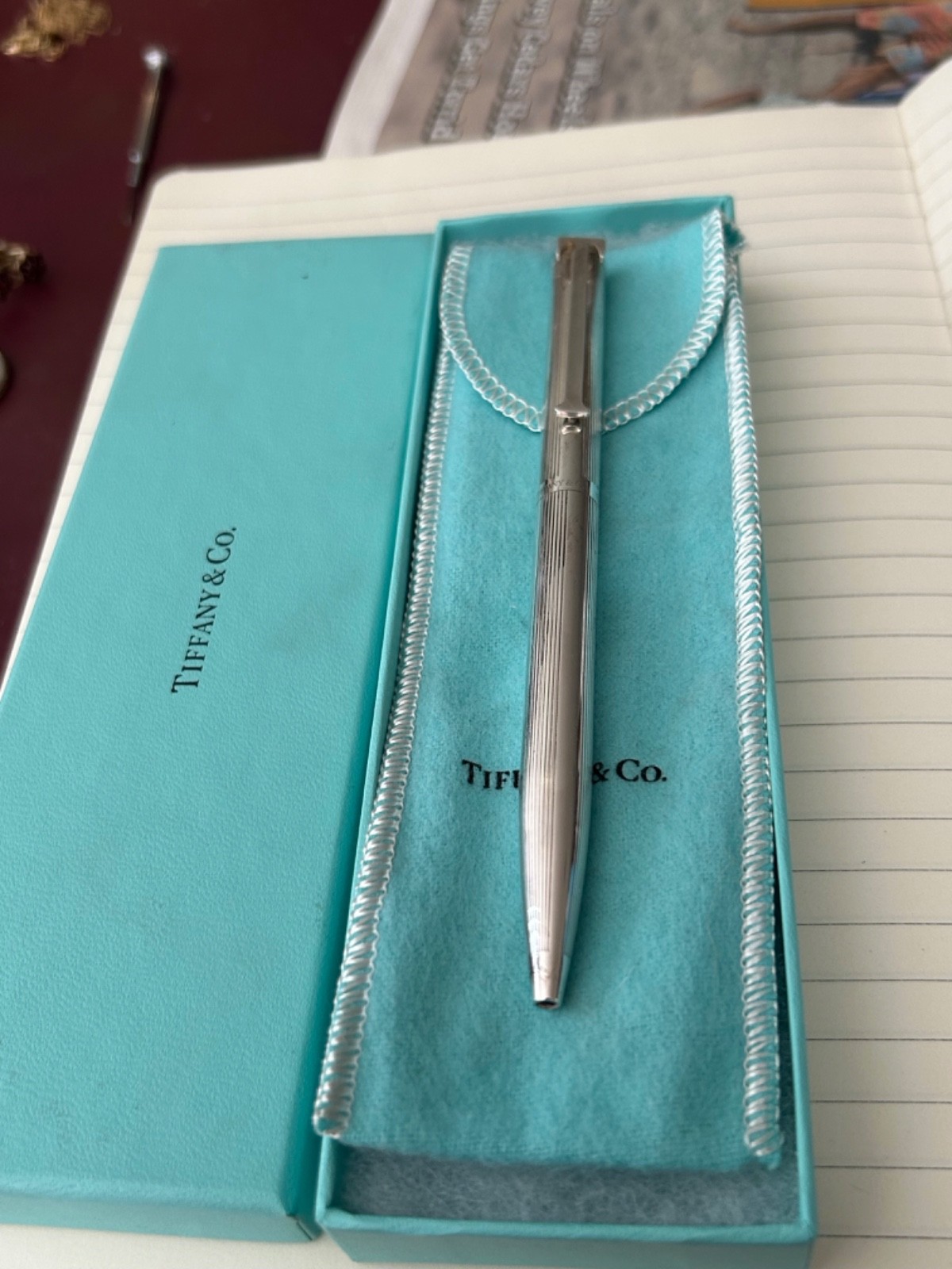 Tiffany & Co Sterling Silver ladies ball point pen- new in box- blue pouch & box
