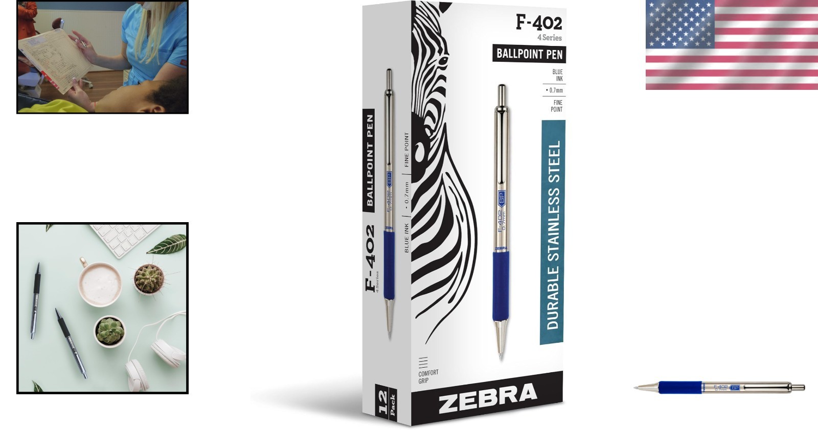 Professional Stainless Steel Ballpoint Pens, Blue Ink