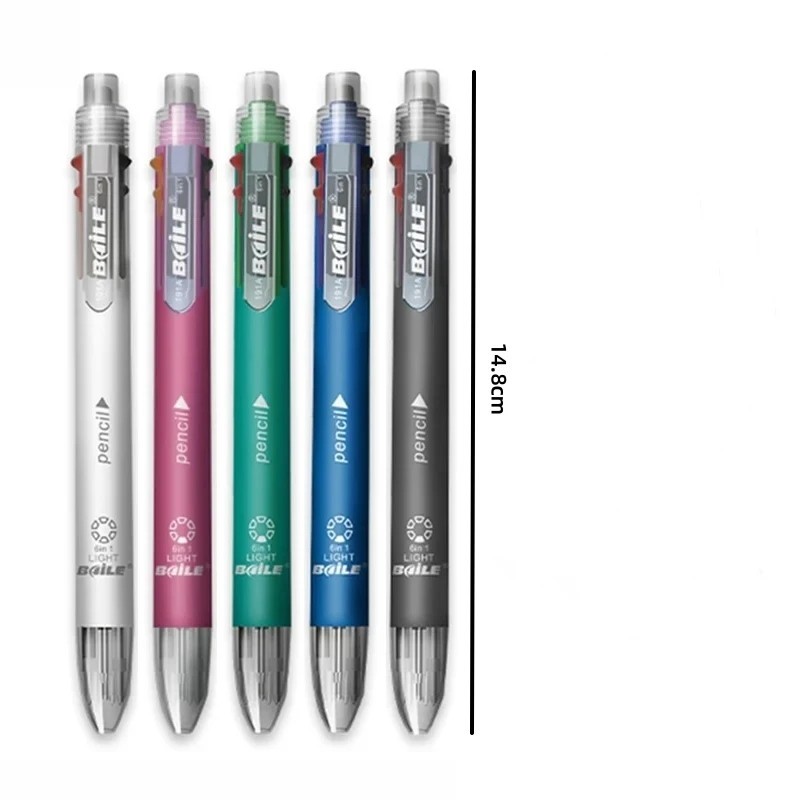 6 in 1 Multicolor Ballpoint Pens 5 Colors Ball Pen 1 Automatic Pencil with Erase