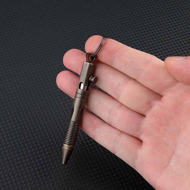 Mini Pocket Keychain Detachable Brass Bolt Action Ball Pen Signature Outdoor EDC