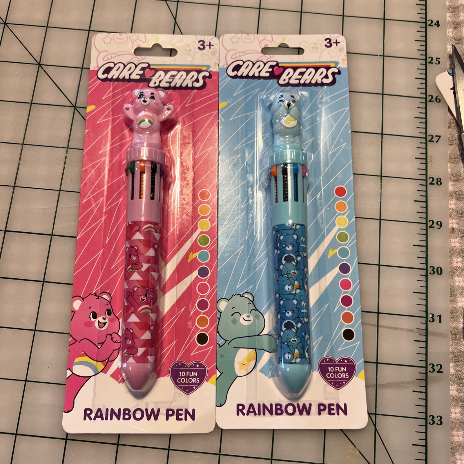 New Care Bears Rainbow Pen Set of 2 Pens with 10 Ink Colors Each