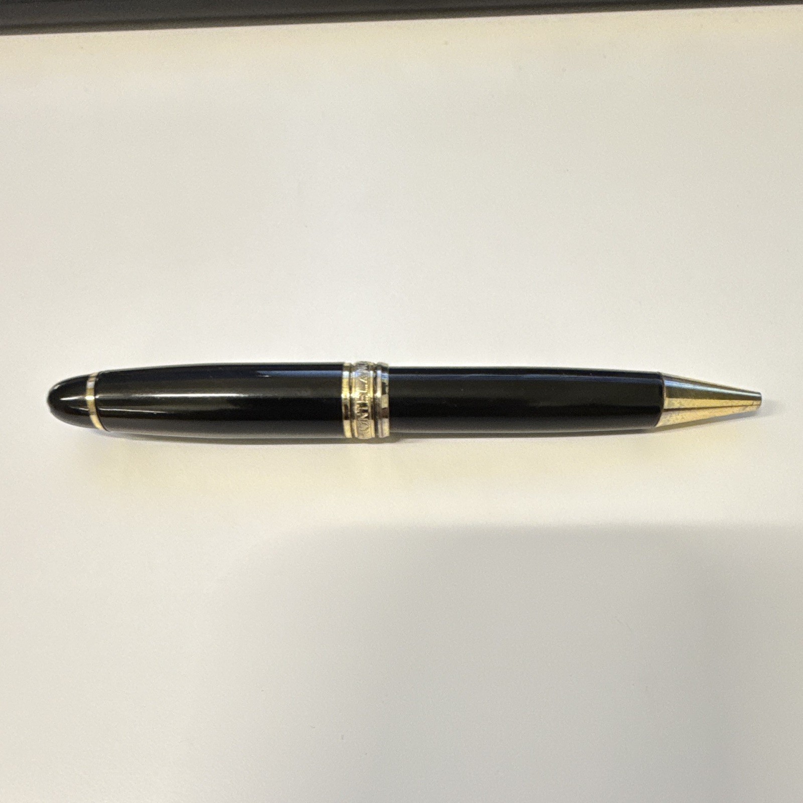 Montblanc Resin Ballpoint Pen Black Ink Black Barrel with Gold Trim