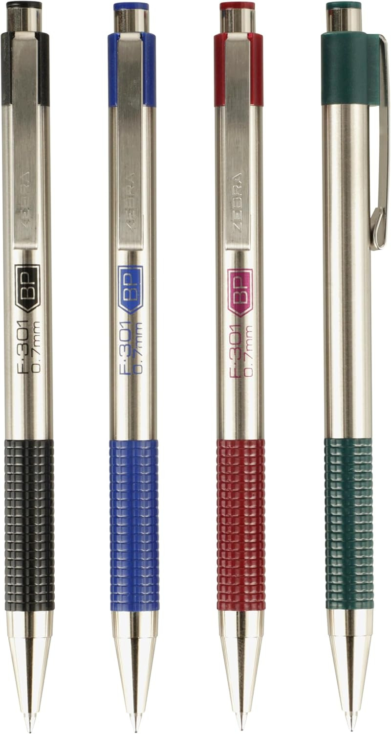 F-301 Ballpoint Black, Blue, Red and Green Ink, Fine Point 0.7Mm Pen, Easy-Glide