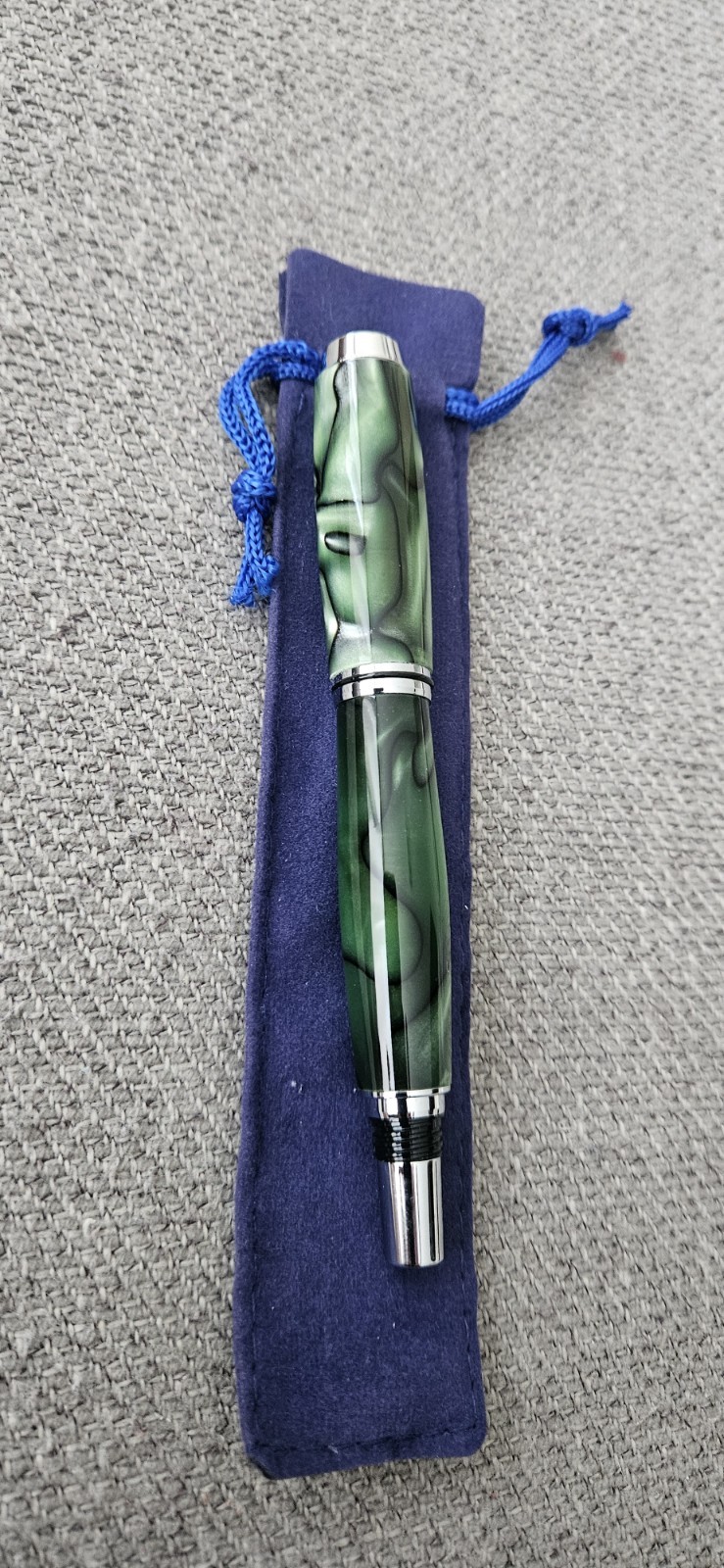 Green Swirl Resin RollerBall Pen Chrome Trim Silver Clip Black Ink w/ Pouch