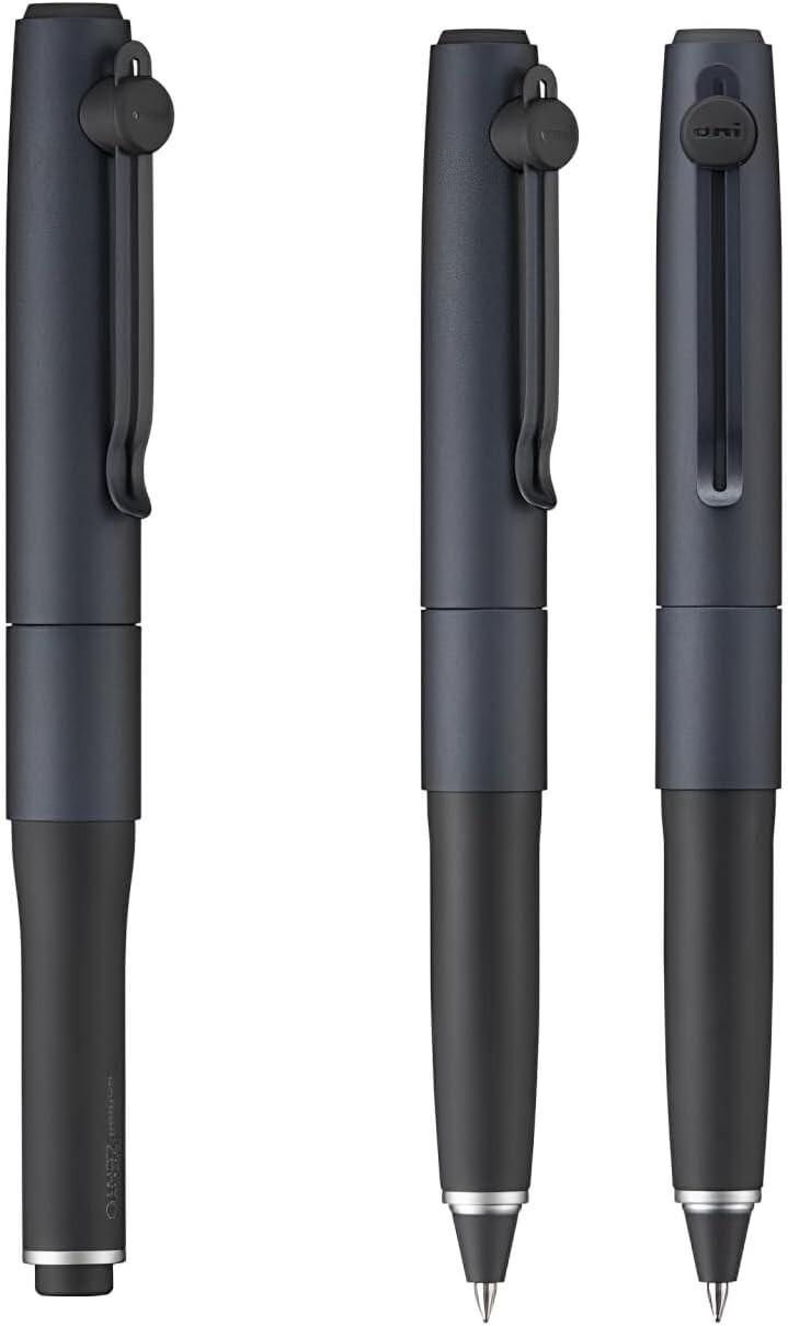 uni-ball ZENTO Signature Pen Set Silver & Black + 6 Refills (Red/Blue/Black)