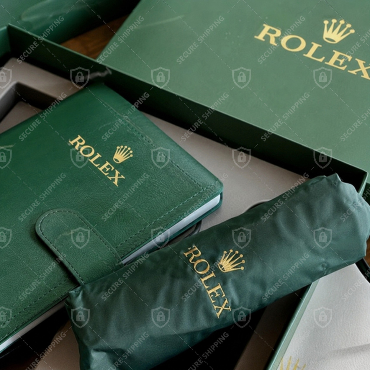 NEW ROLEX Green Gift Set Notebook Ballpoint Pen Folding Umbrella Luxury Gift Box