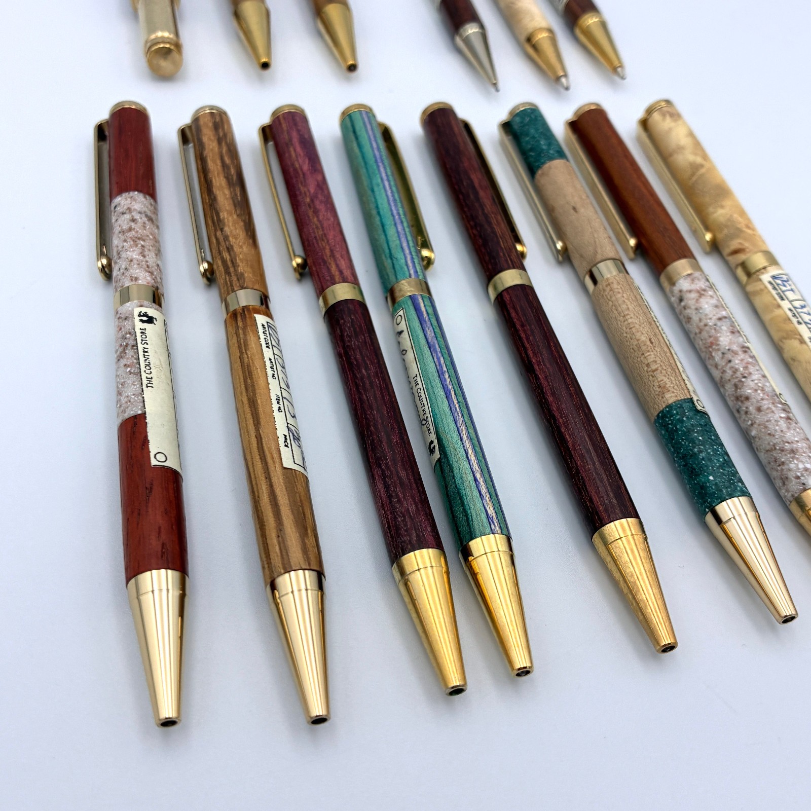 Lot of 14 Handmade Wooden Pens & Pencils – Some Broken – READ