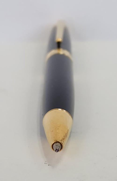 Caran d’Ache Leman Ballpoint Pen Gold-Plated Trim Ebony Black Twist Blue Ink