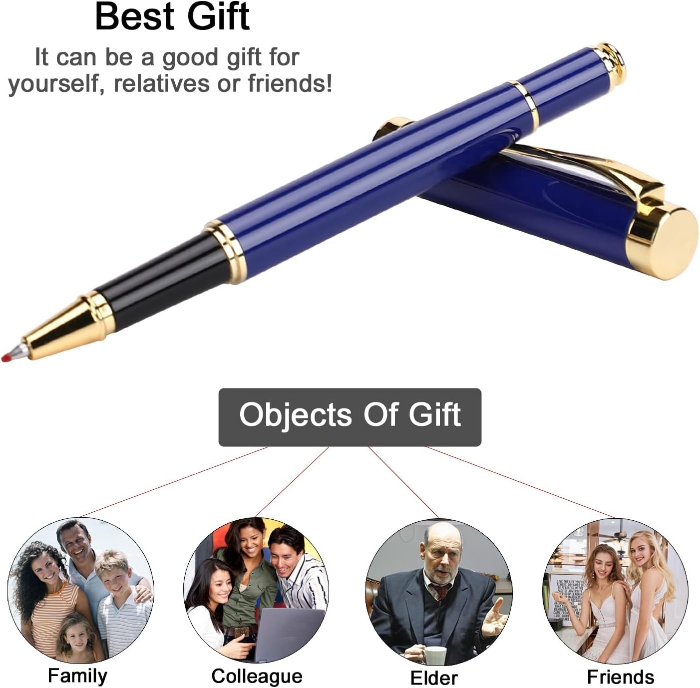 Elegant Blue Gold Ballpoint Pen Gift Set, Smooth Writing Pen for Office & Men