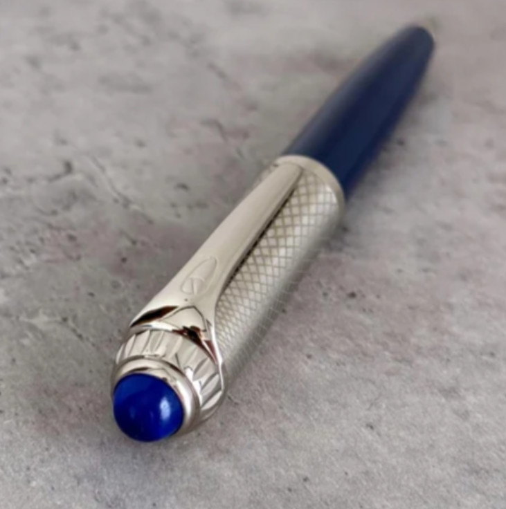 Cartier Luxury Guilloche Iced Blue Lacquer Ballpoint Pen NIB Gift Collectible