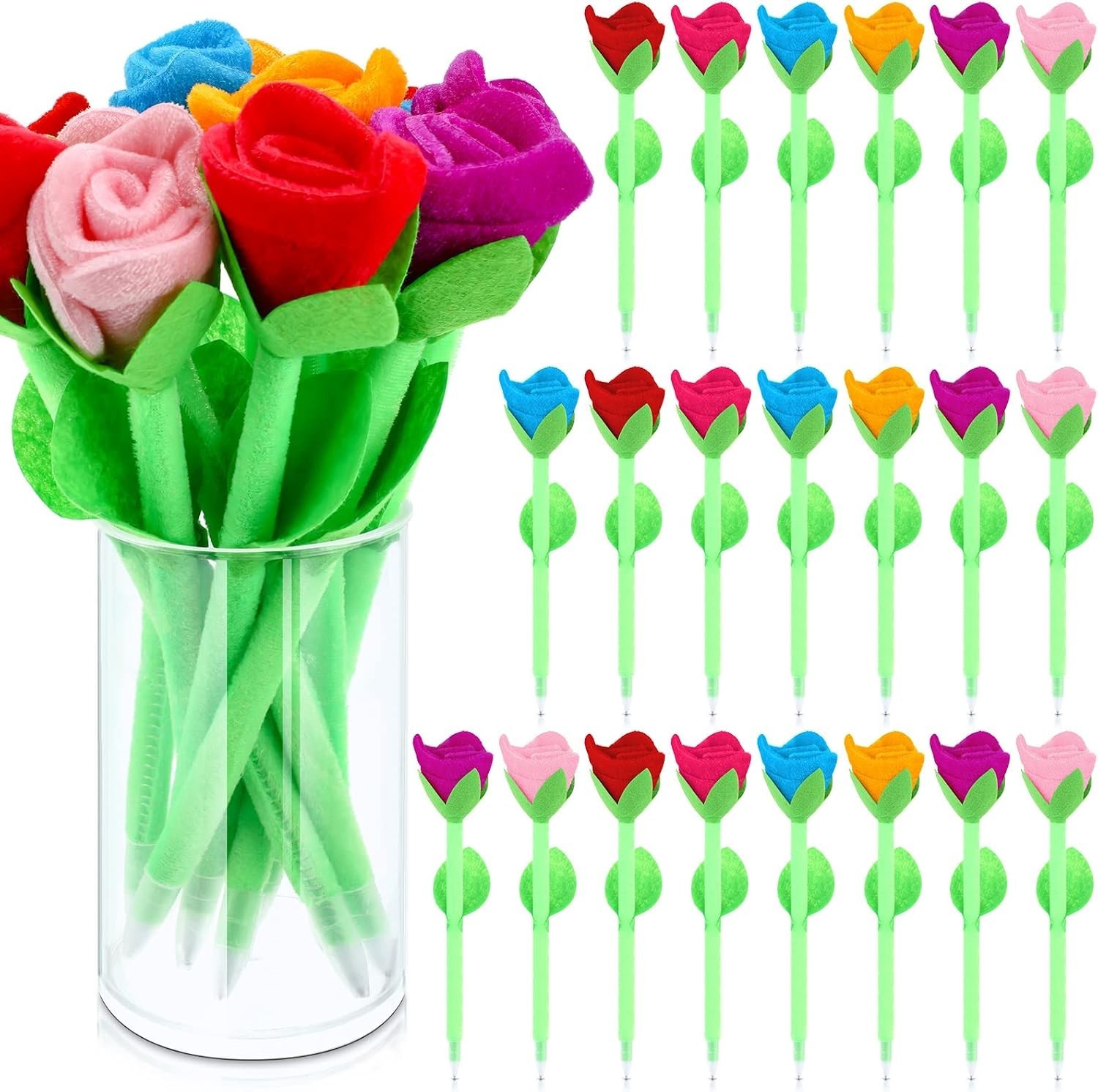 Charming Rose Plush Ballpoint Pens – Set of 24 for Celebrations and Parties