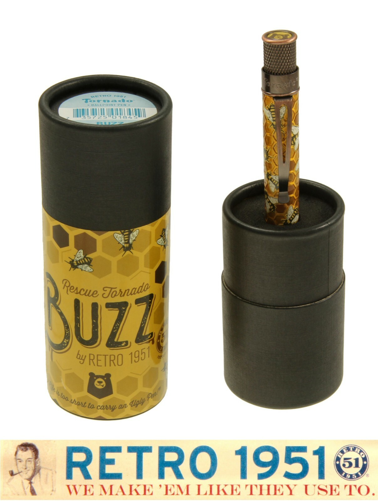 Retro 51 #VBP-1839 / «BUZZ» Acid Etched Honey Bees Tornado Ballpoint Pen