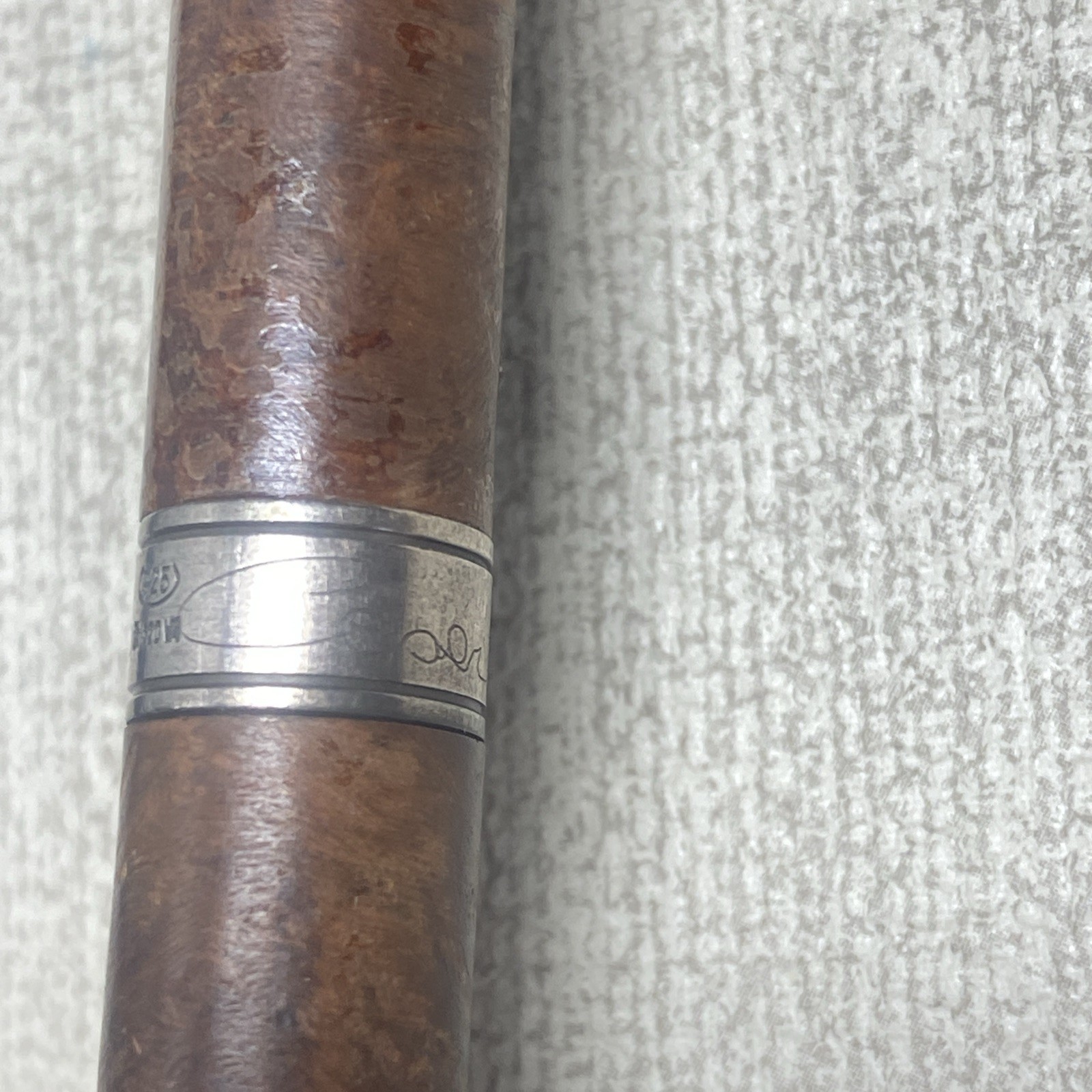Cesare Emiliano Silver 925 Ballpoint Pen Signed Engraved Briar Wood- Rare Find