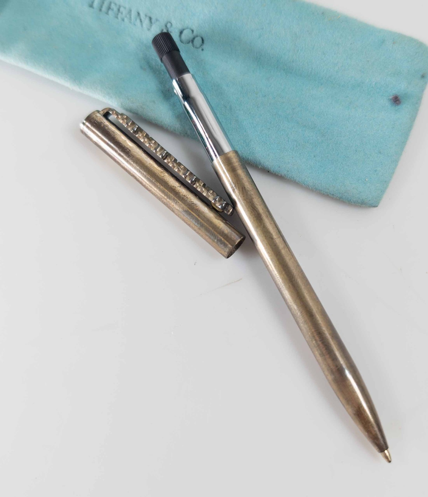 Antique Vintage 1994 Sterling SIlver Tiffany & Co Pen w/ Enamel Christmas Trees