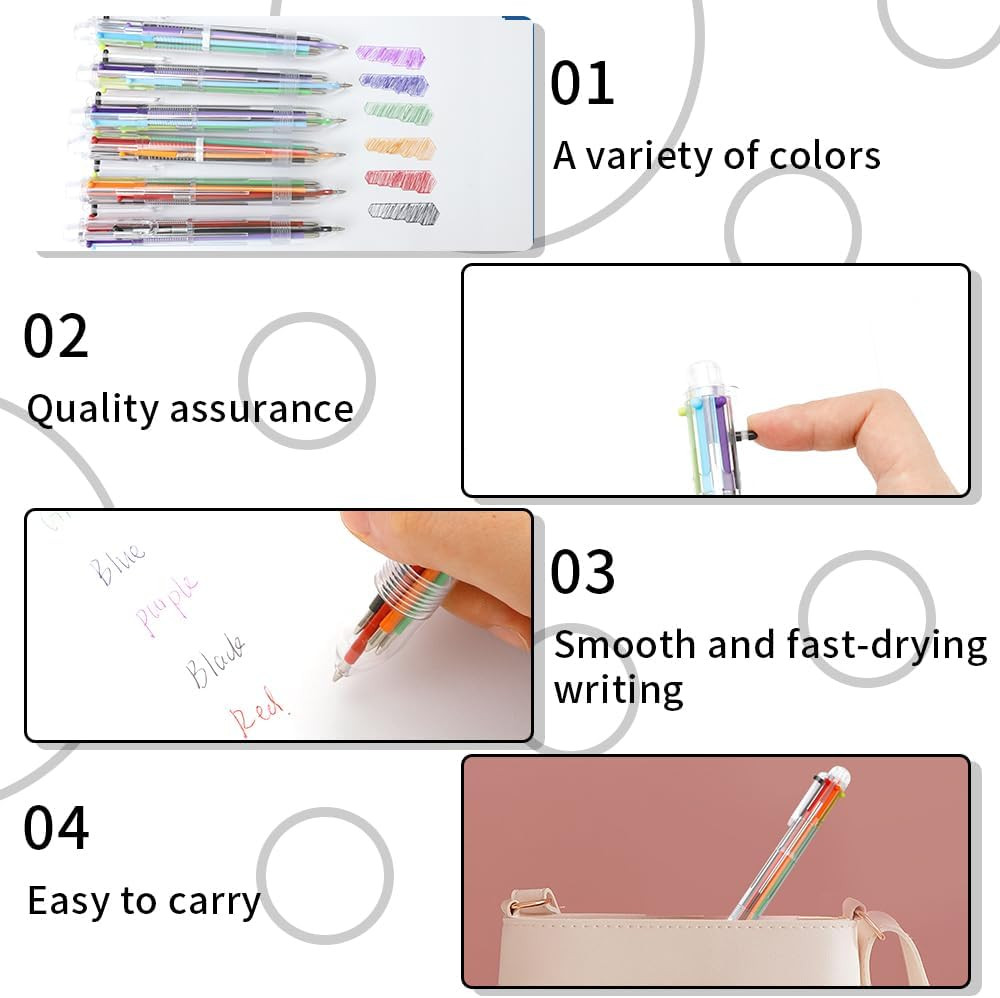 Multicolor Pen in One 0.5Mm 6-In-1 Retractable Ballpoint Pens 6 Colors Multi Col