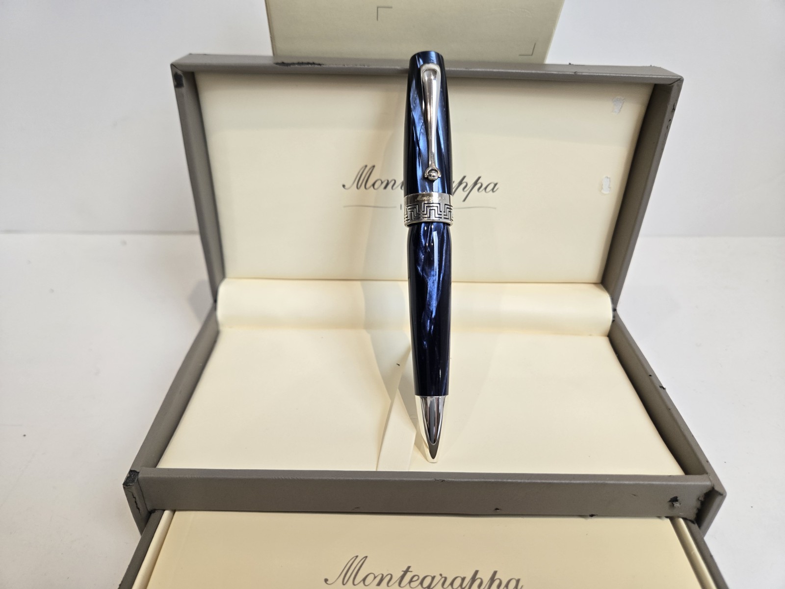 Montegrappa Miya Ballpoint Pen Midnight Blue Celluloid & Sterling ISMYTBCD