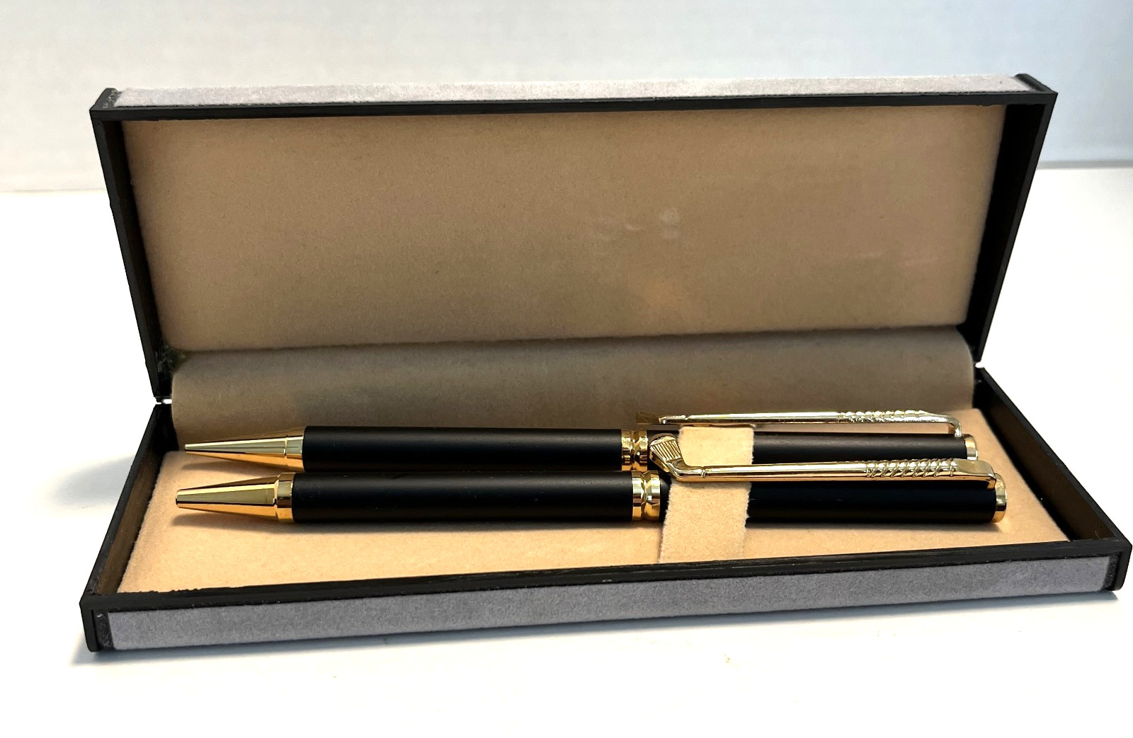 Black & Gold Golf Club Pocket Clip Writing Pen Ballpoint & Pencil Set in Box