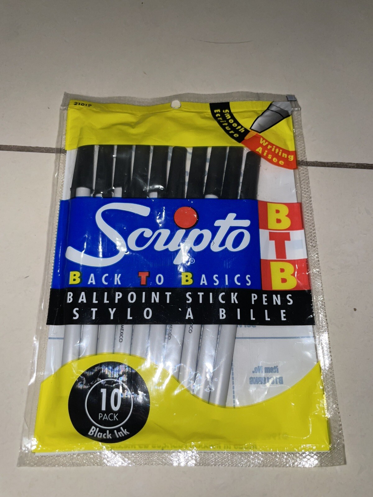 Pack of 10 Vintage 1995 Scripto Black Stick Ink Ball Point Pens No. B1019