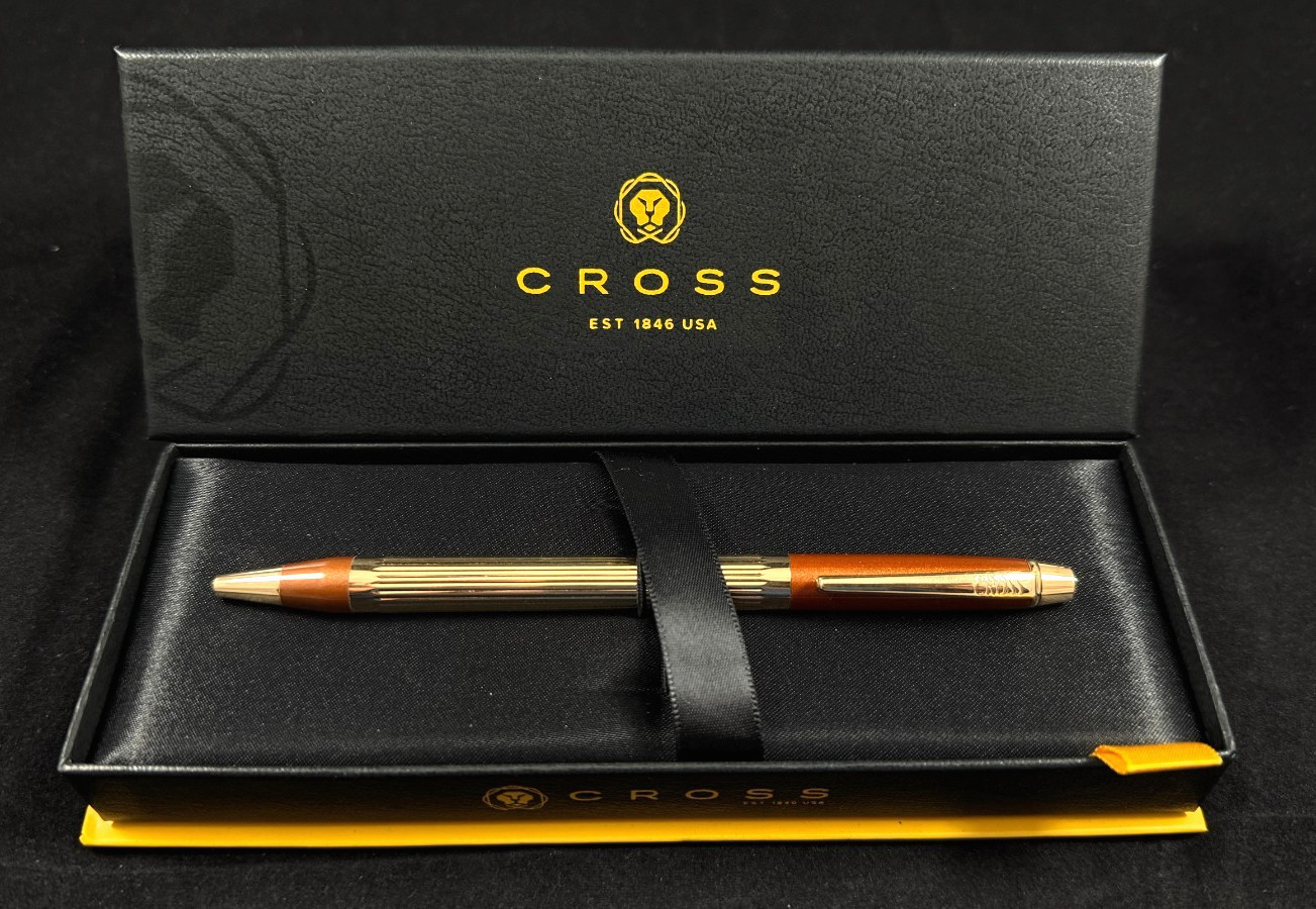 #322 VINTAGE CROSS METROPOLIS 23K GOLD /AMBER LACQUER BALLPOINT PEN