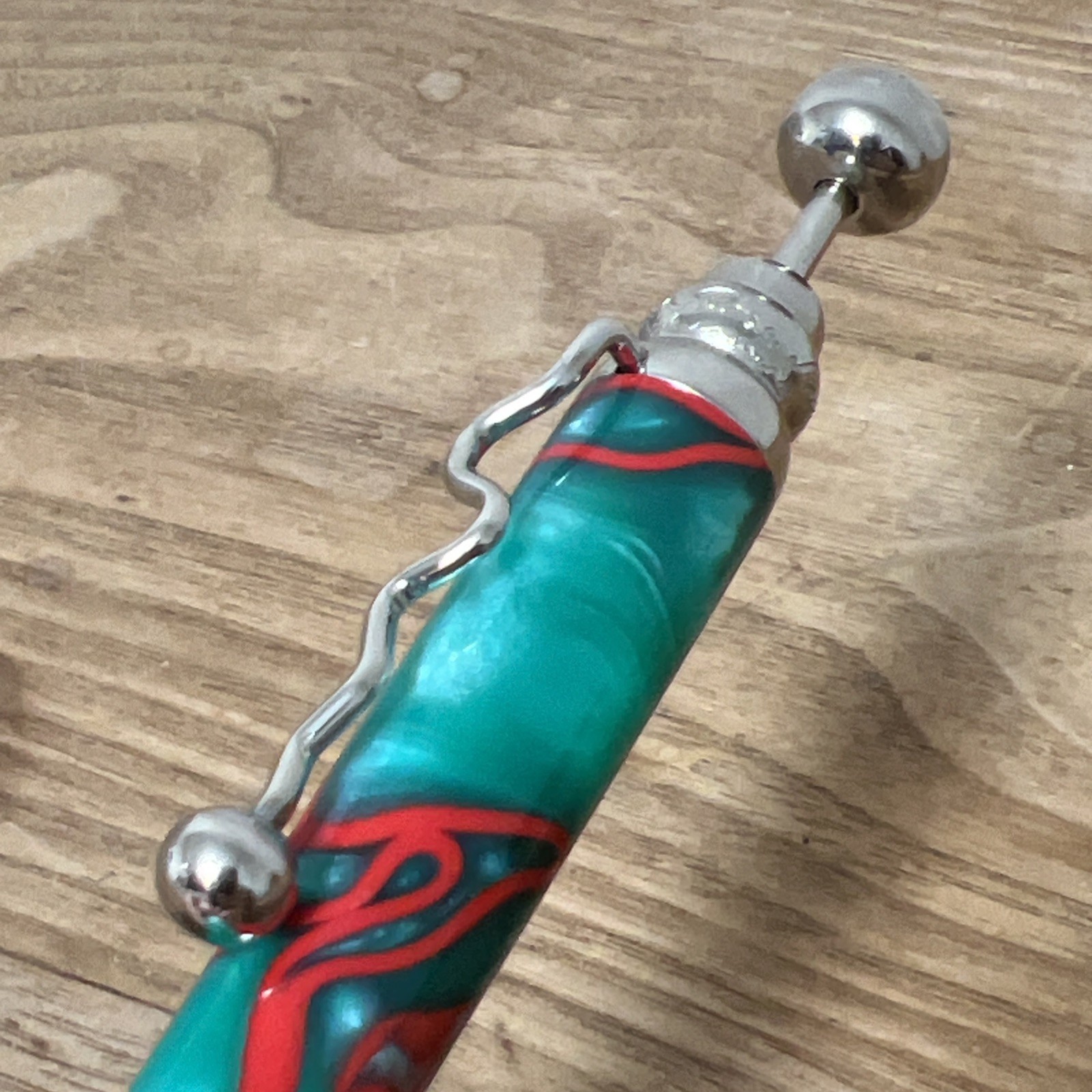 Jean Peierre LePine Zig Zag Ball Point Pen Green Red Silver Very Nice Works Grea