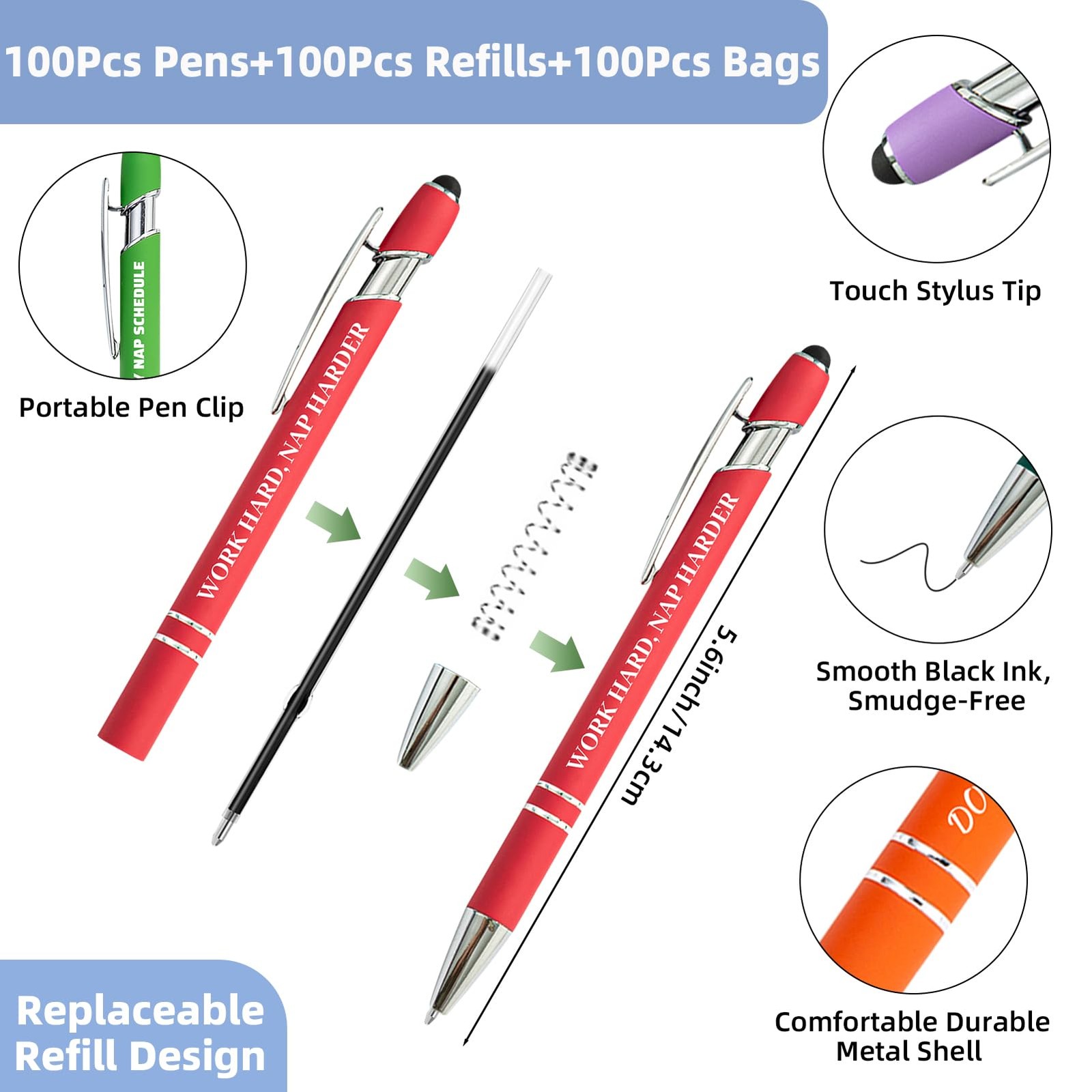 300 Pcs Funny Sarcastic Pens – 100 Set Ballpoint Pens with Refills & Bags,Fun