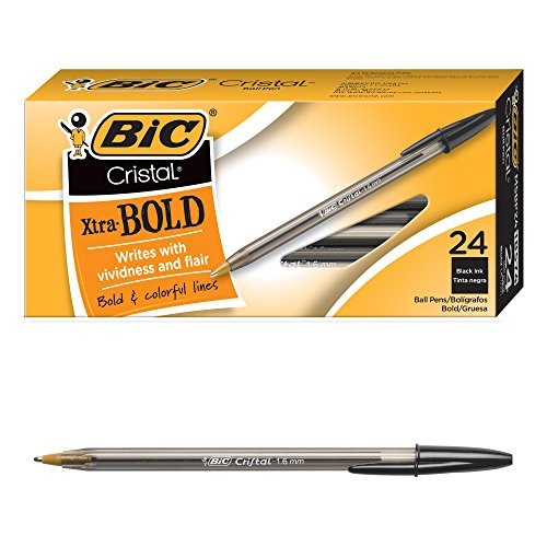 Cristal Xtra Bold Ballpoint Pen, Bold Point (1.6mm) For Vivid 24 Count Black