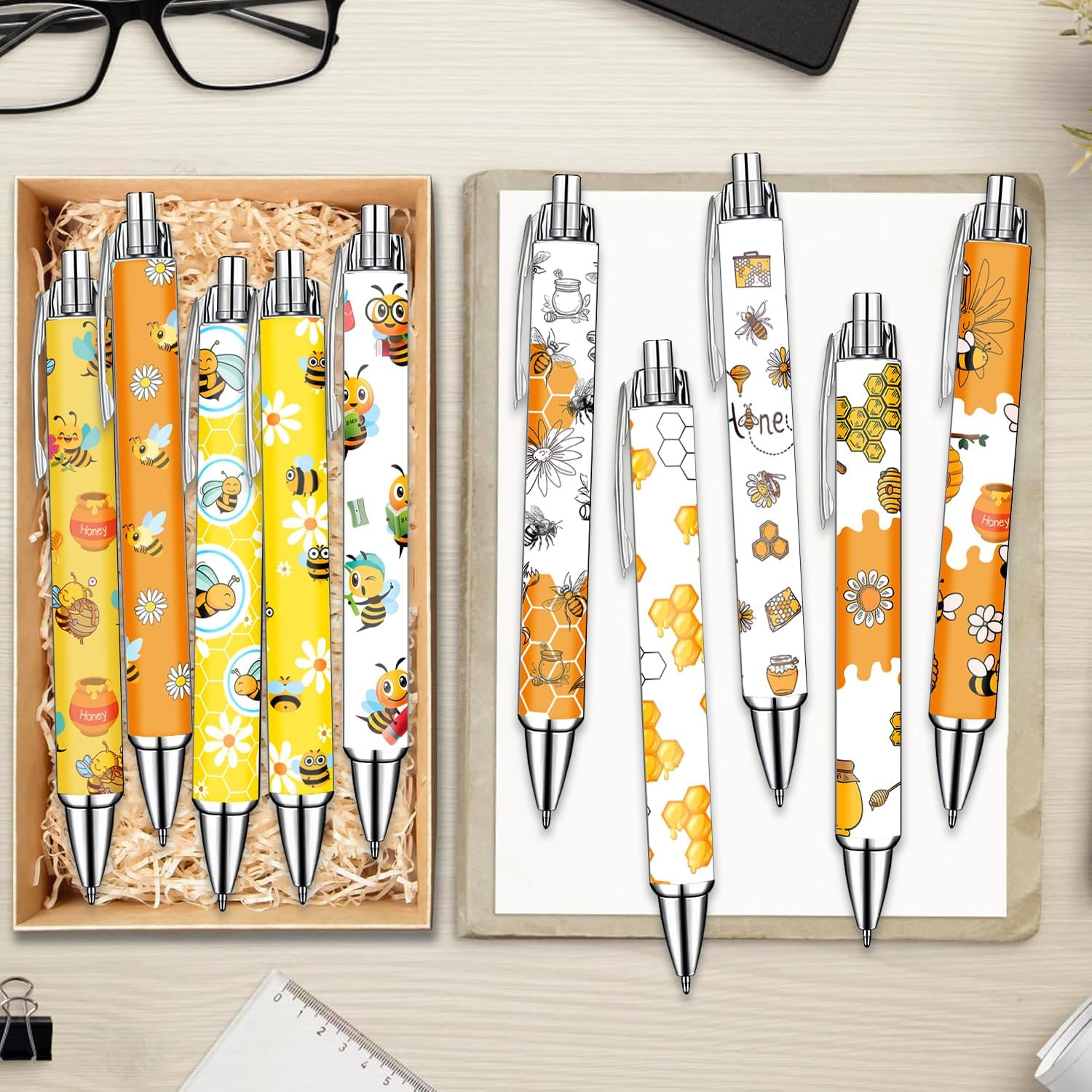 Bee Pens Set – Cute Yellow & White Bumblebee-Themed Gel Pens for Teens, and Adul