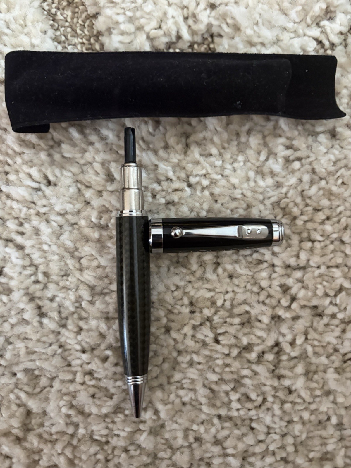 Movado Branded ballpoint pen black and carbon fiber