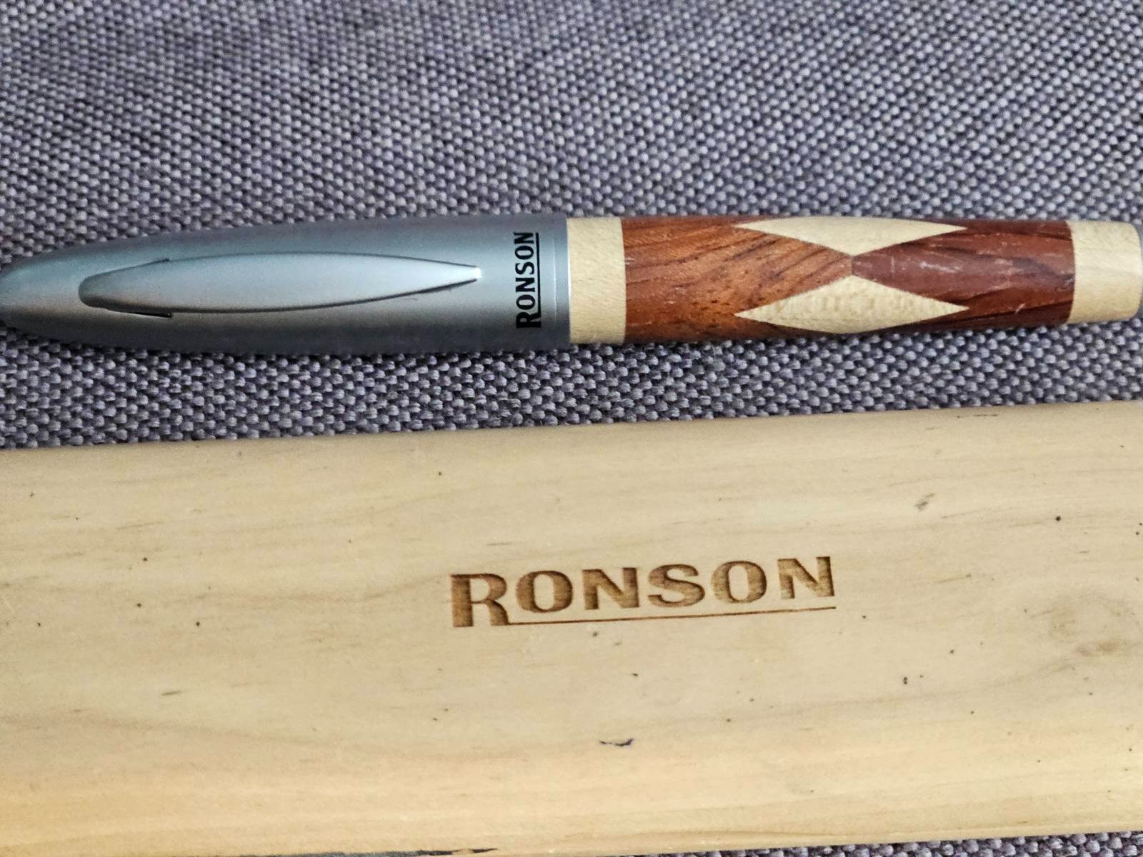 Ronson Ballpoint Pen w/ Original Wooden Case Wood Inlay Executive Writing Pen