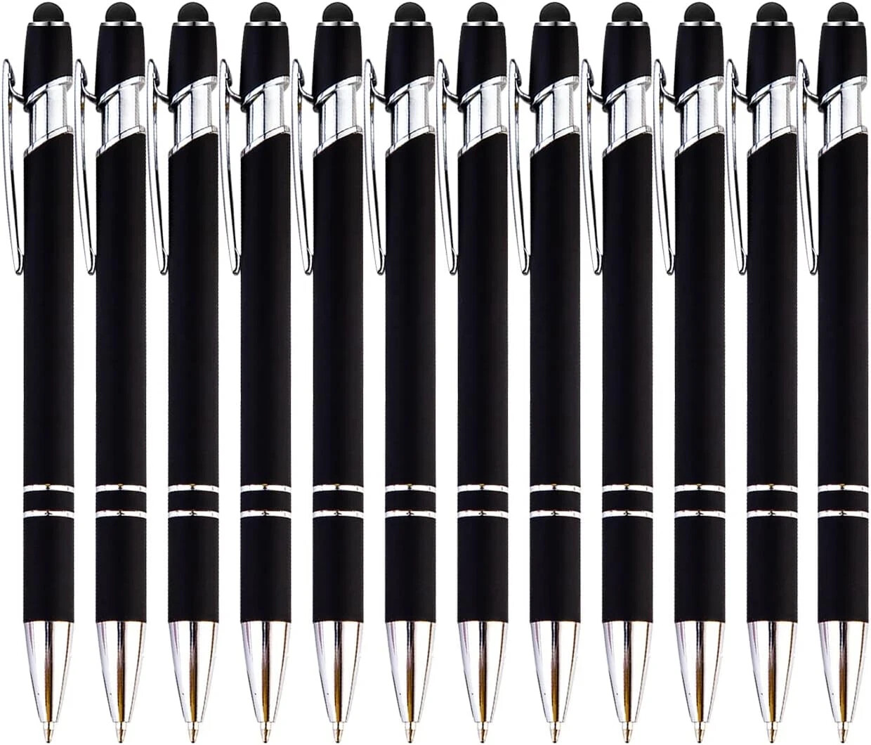 PASISIBICK 12 Pieces Black Ballpoint Pen with Stylus Tip, 2 in 1 Stylus Stylish