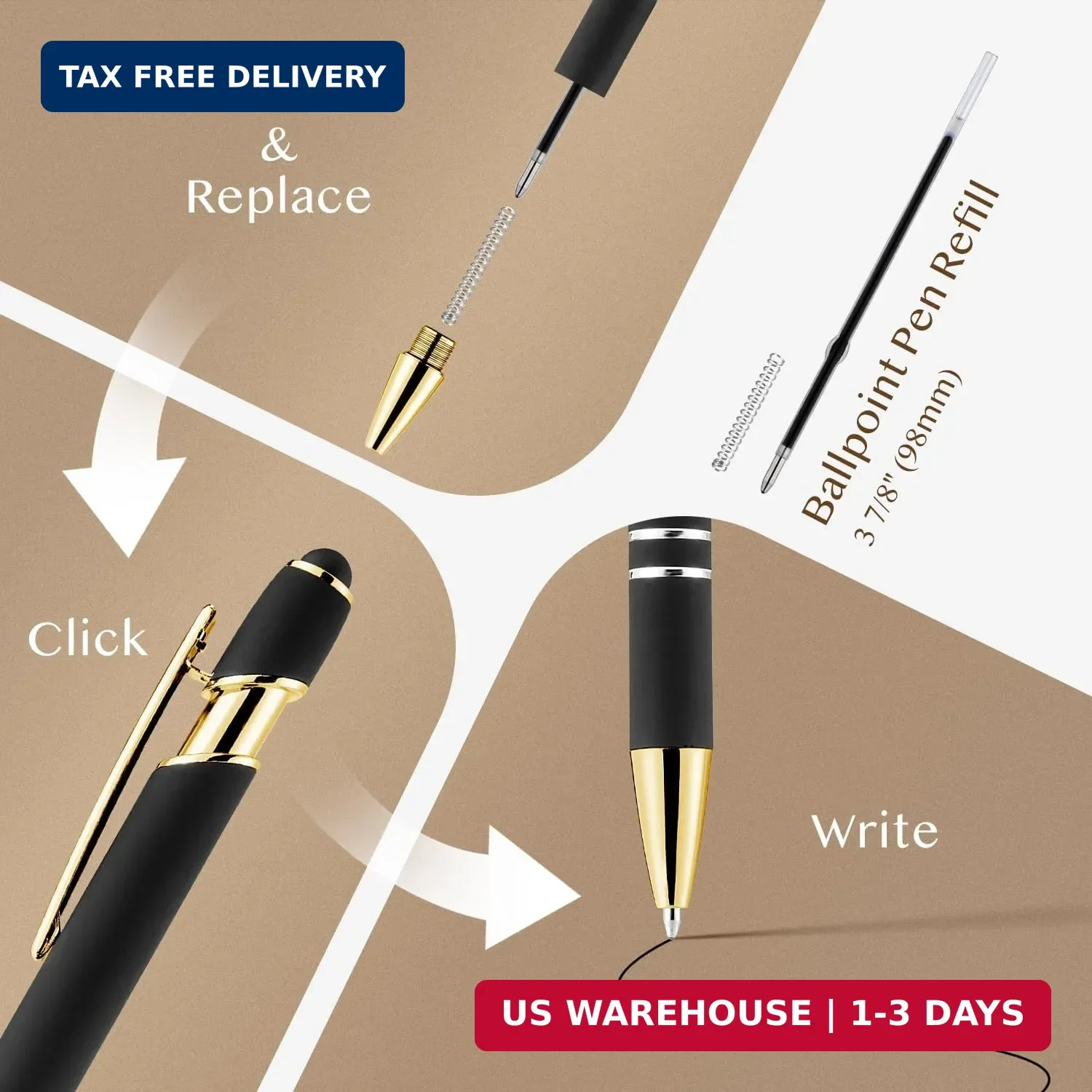 LINFANC 12 Pack Nice Black Pens Ballpoint Pens Stylus Pen for Touchscreen | 1.0m