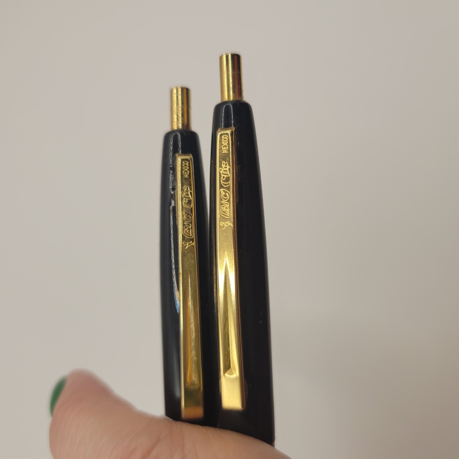 2 Vintage Bic Clic Pen Marquette Bank Advertising Black With Gold Trim Mexico