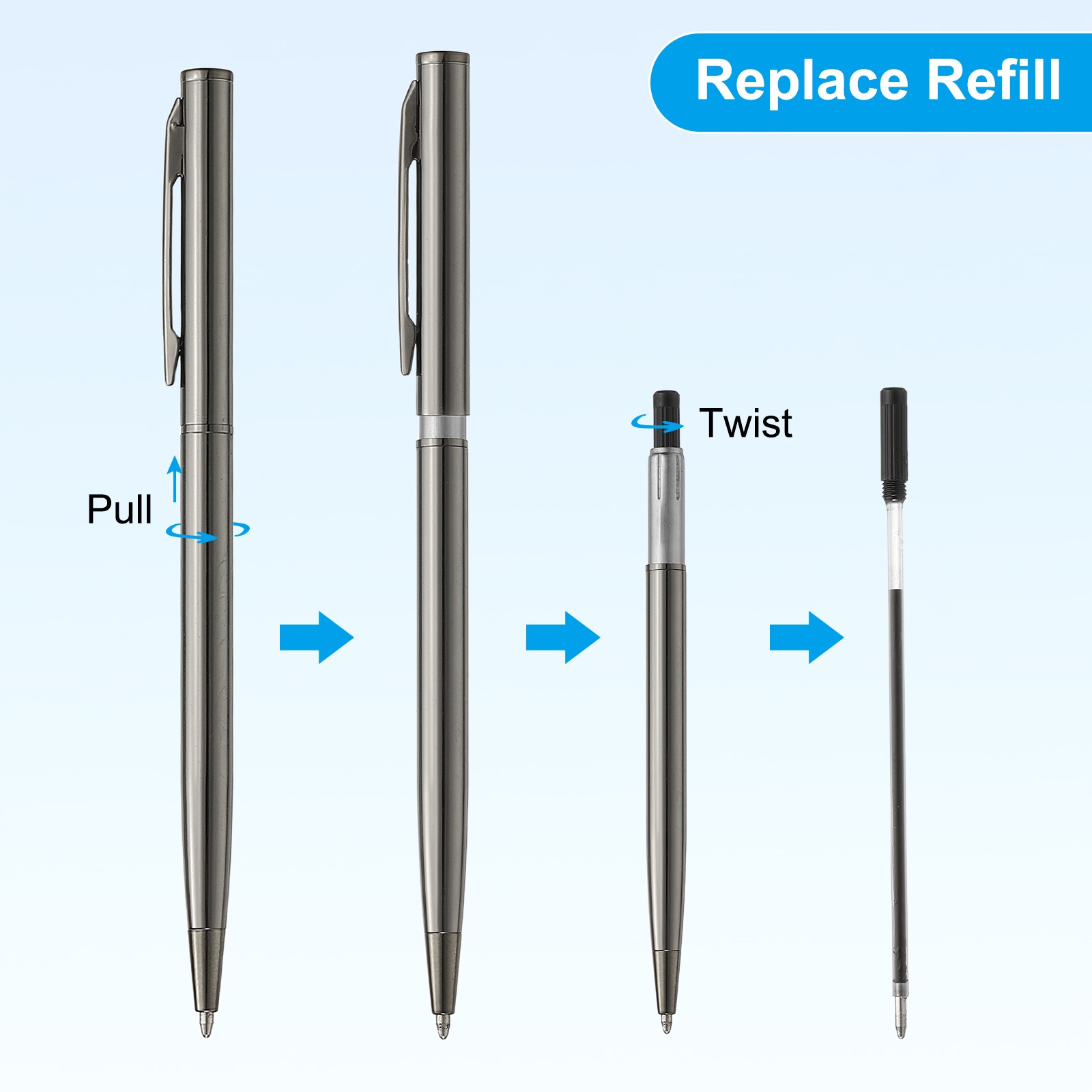 Slim Metallic Ballpoint Pen, 6Pcs Writing Pens with Clips Style 1, Black